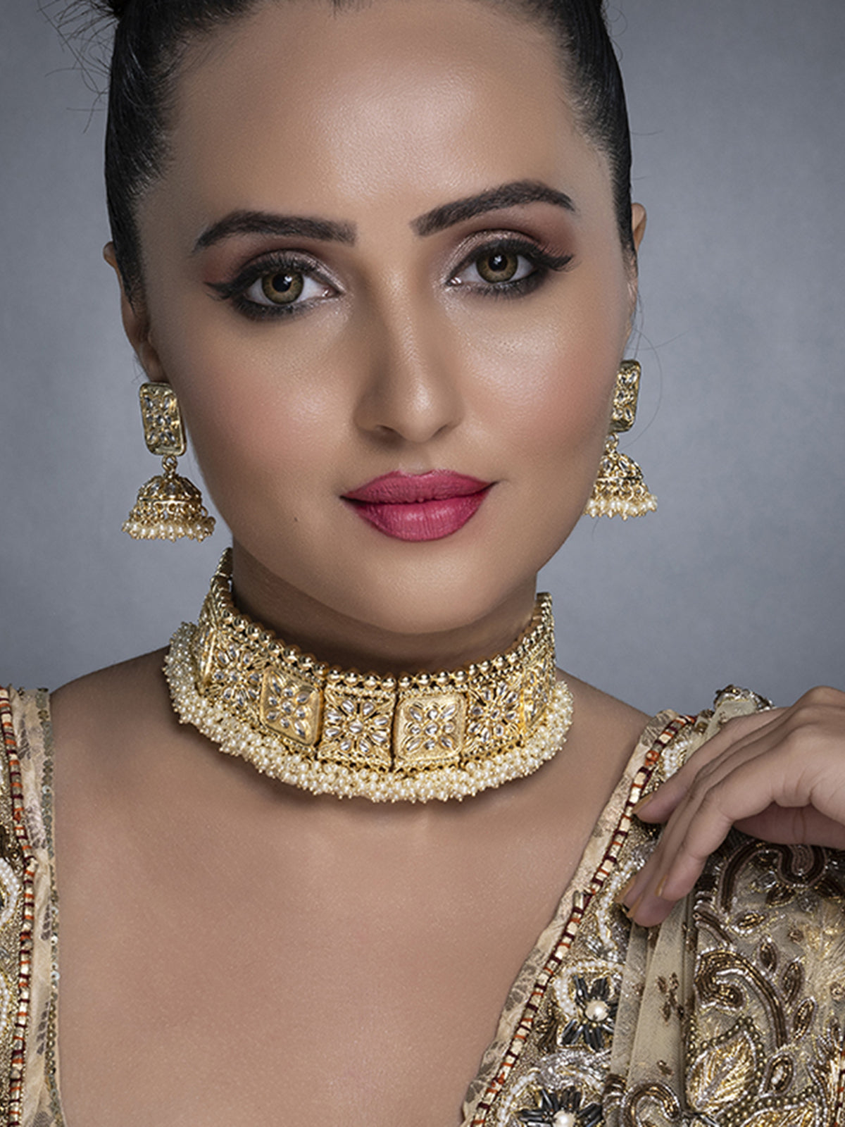 Sukkhi Adorable Kundan Gold Plated Pearl Choker Necklace Set for Women SKR85702