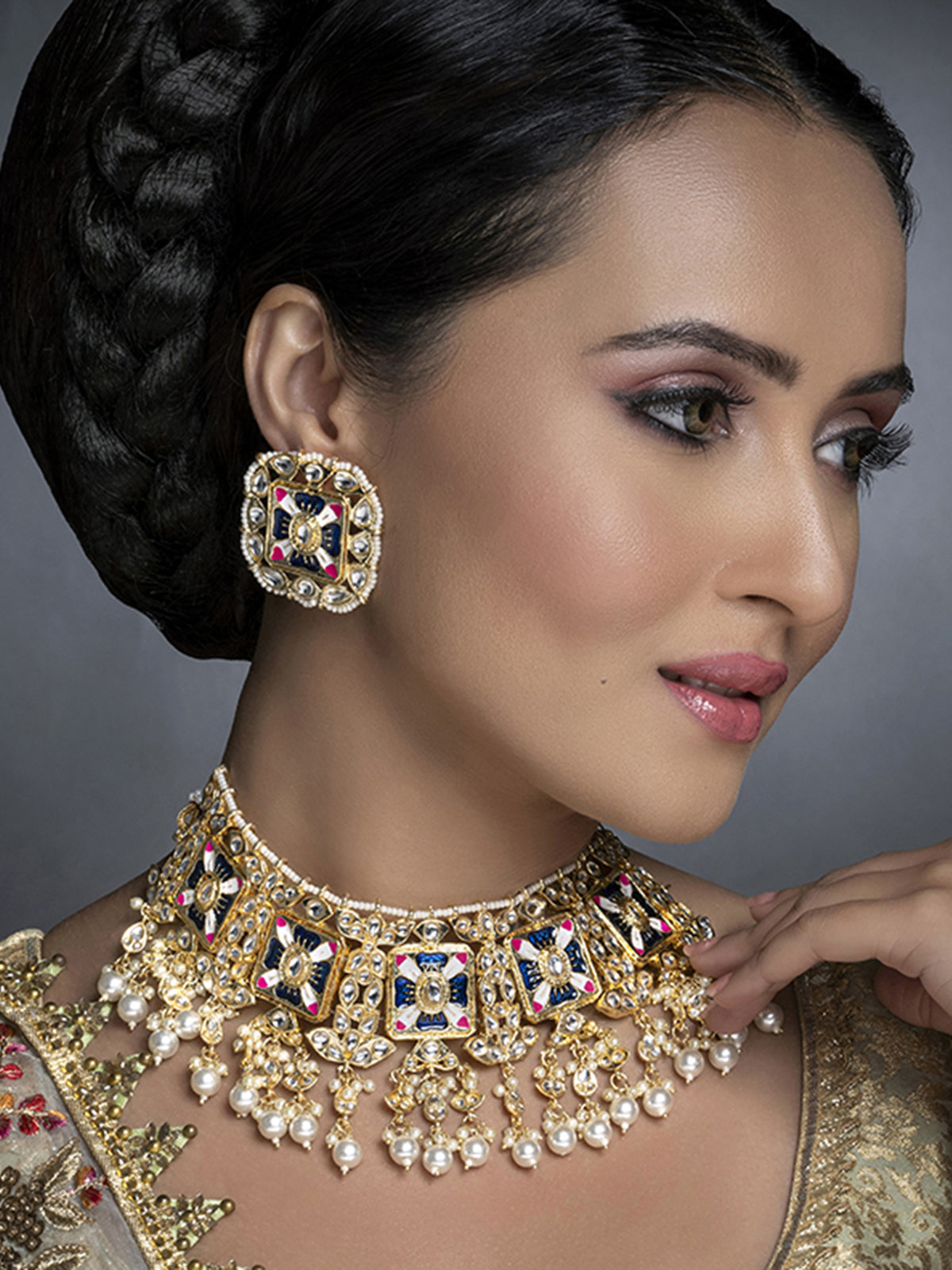 Sukkhi Alluring Pearl Gold Plated Kundan Meenakari Necklace Set for Women SKR85703