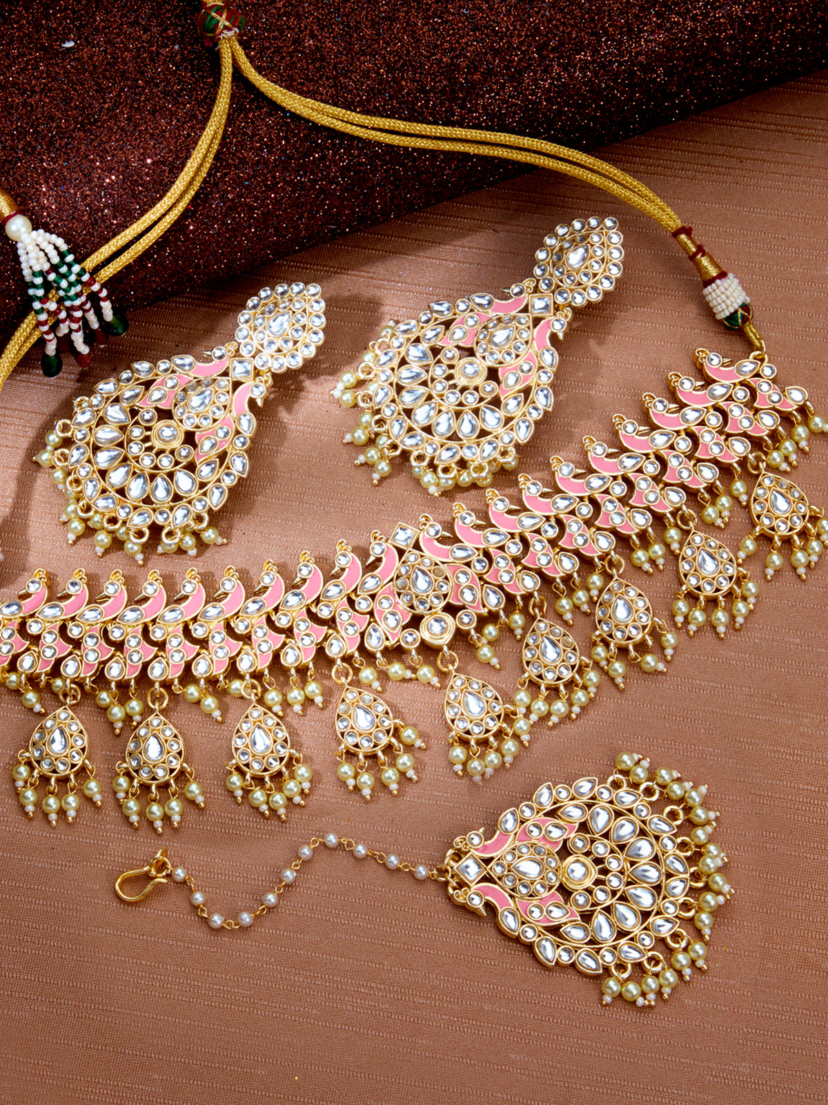 Sukkhi Astonish Pearl Gold Plated Kundan Meenakari Necklace Set for Women SKR85704