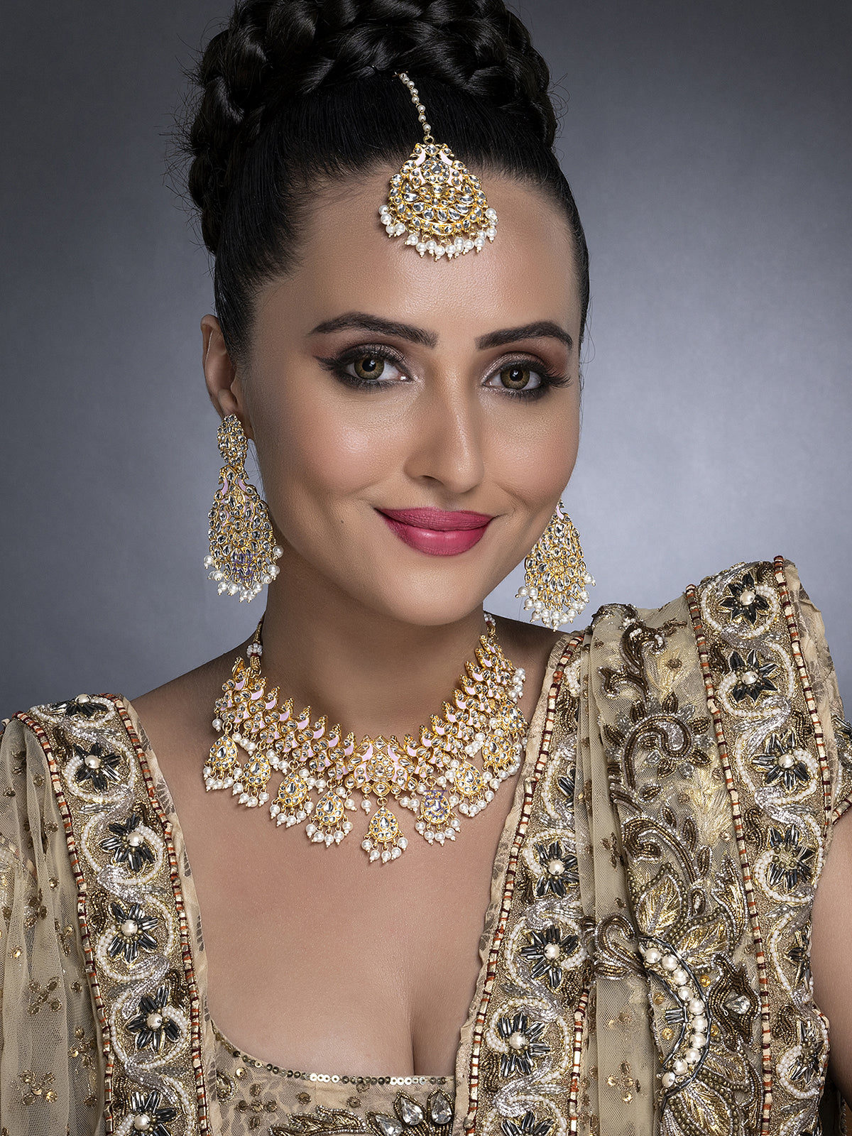 Sukkhi Astonish Pearl Gold Plated Kundan Meenakari Necklace Set for Women SKR85704