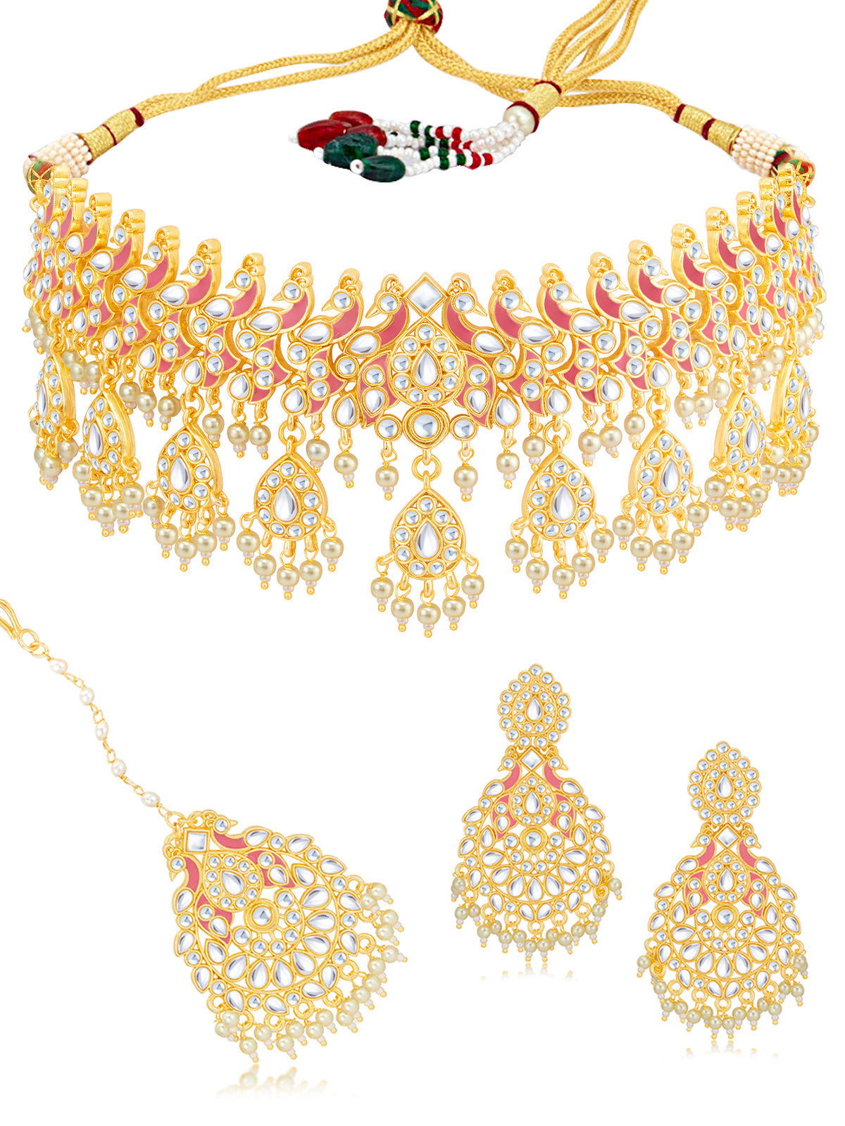Sukkhi Astonish Pearl Gold Plated Kundan Meenakari Necklace Set for Women SKR85704