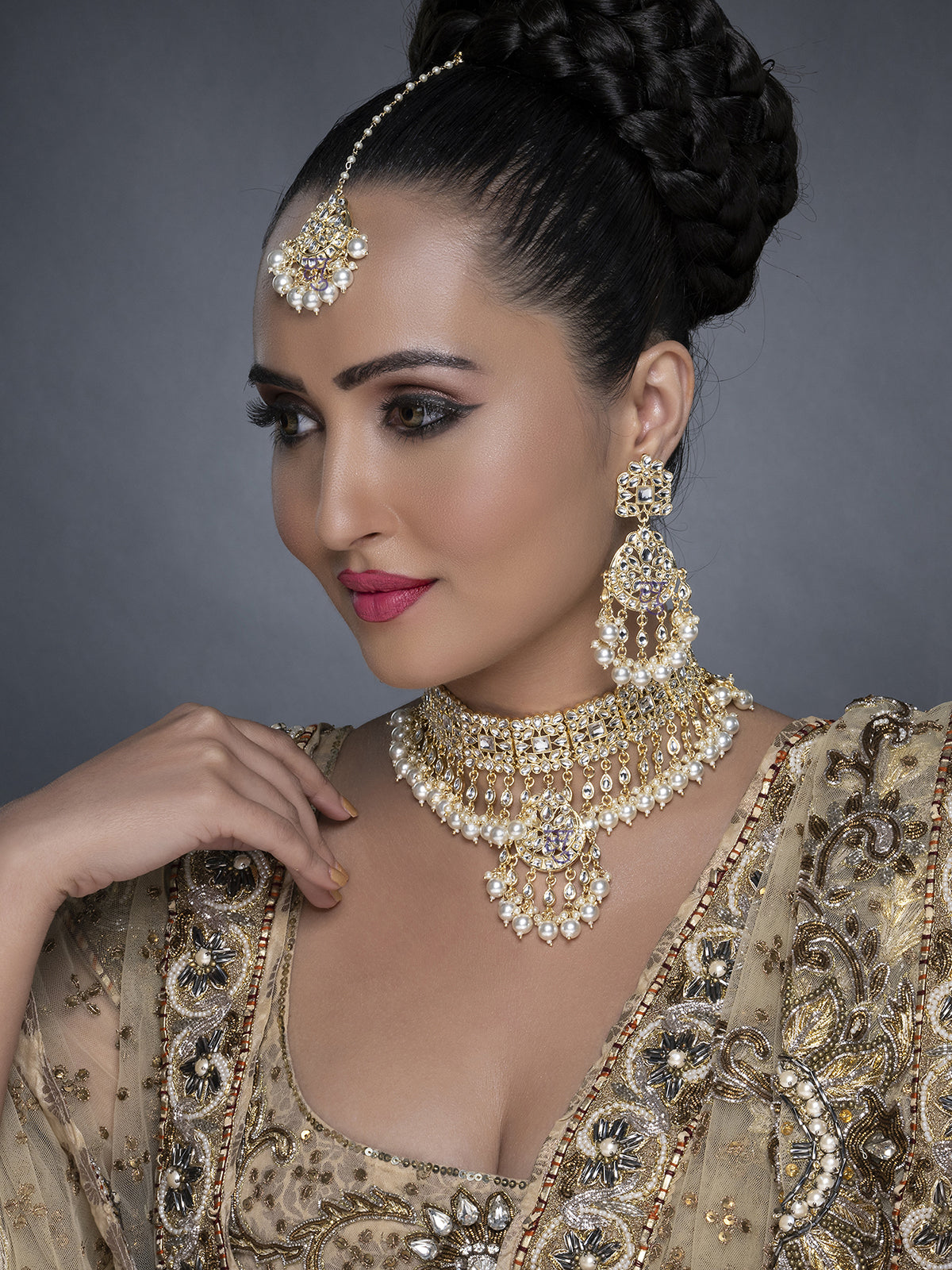 Sukkhi Exclusive Kundan Gold Plated Pearl Choker Necklace Set for Women SKR85708