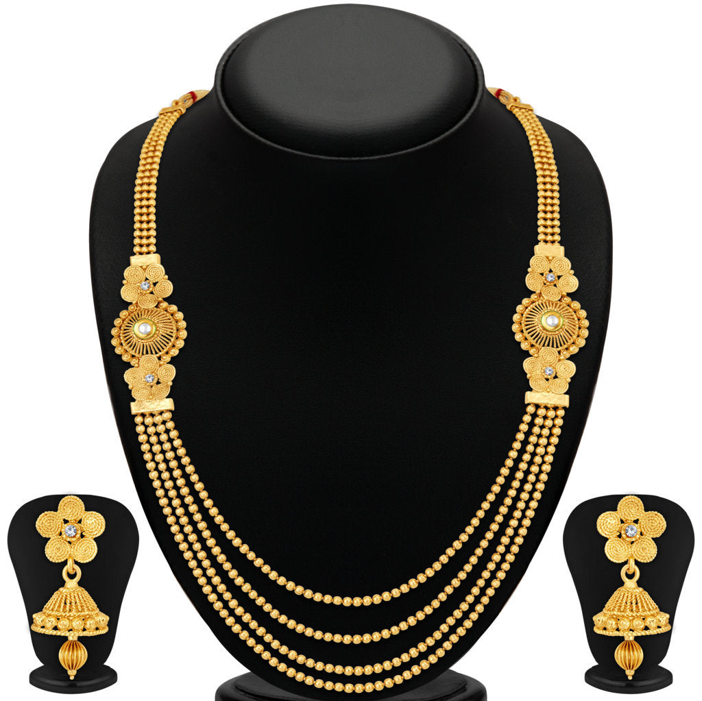 Sukkhi Jalebi Four String Gold Plated Necklace Set Combo For Women
