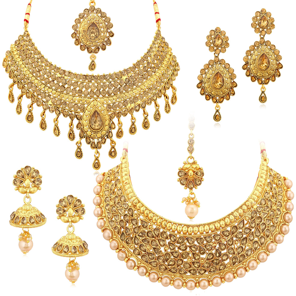 Sukkhi Sparkling Gold Plated LCT Necklace Set Combo For Women