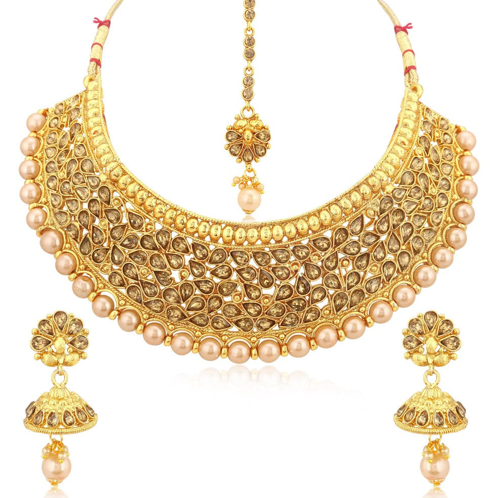 Sukkhi Sparkling Gold Plated LCT Necklace Set Combo For Women