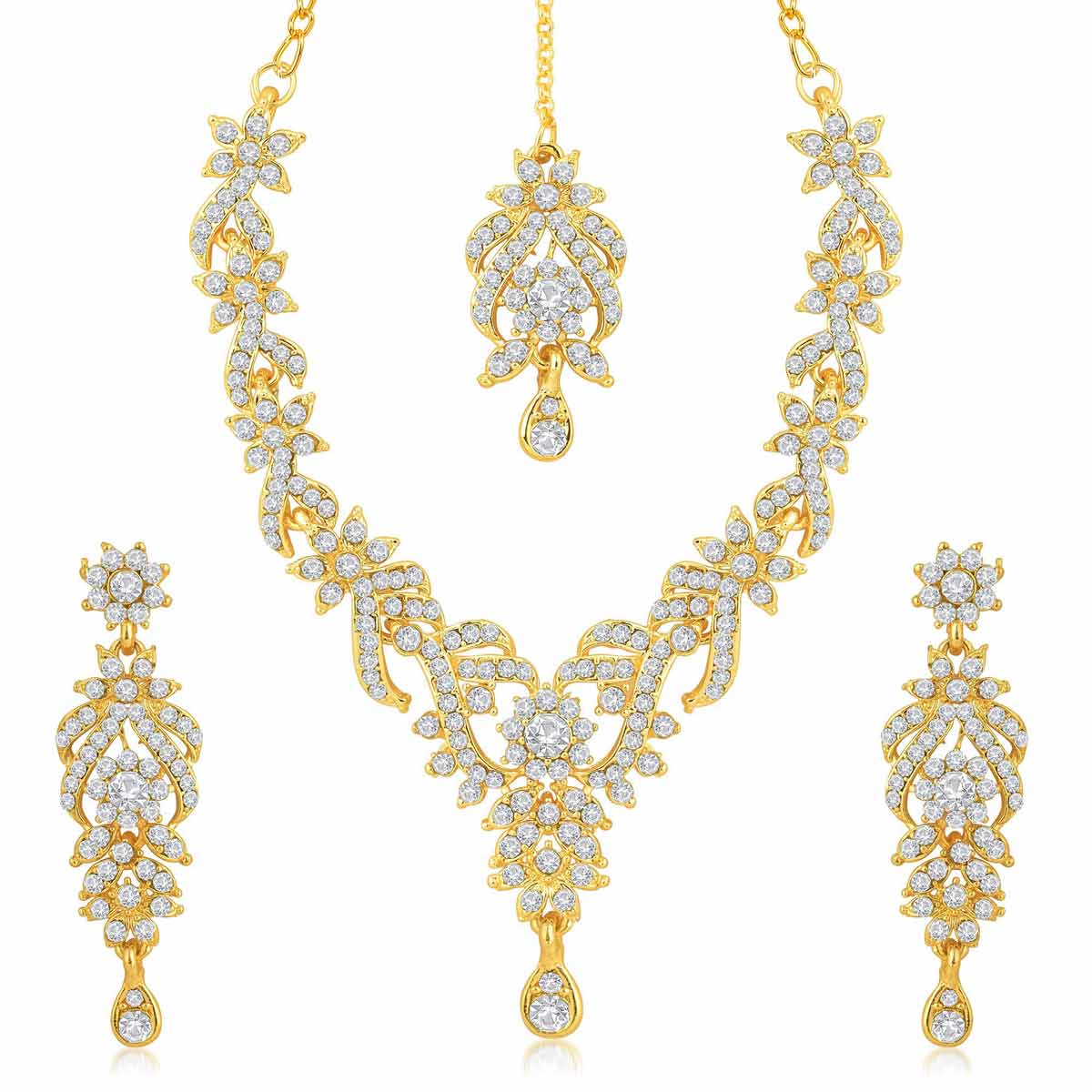 Sukkhi Trendy Gold Plated Australian Diamond Stone Studded Necklace Set