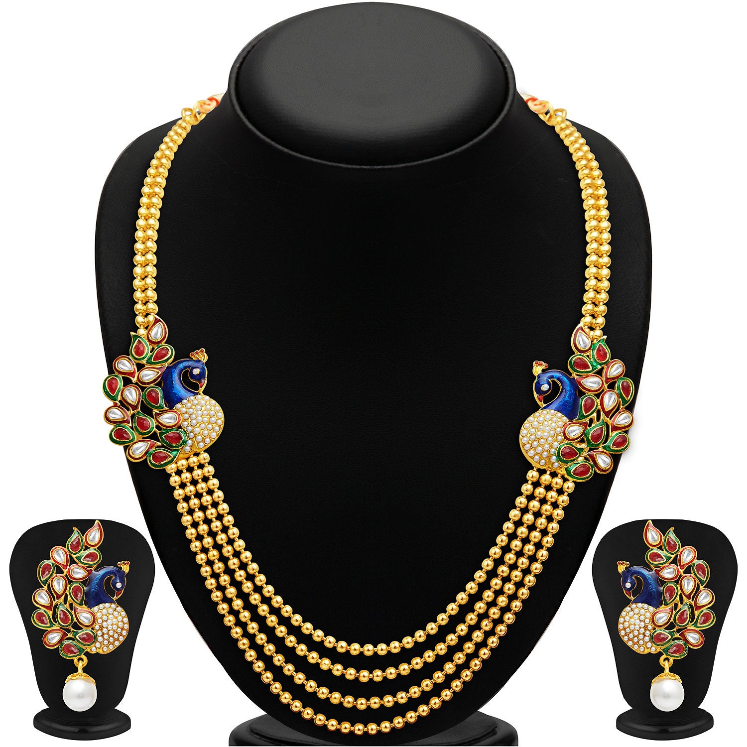 Sukkhi Gorgeous Peacock Gold Plated Set of 3 Necklace Set Combo For Women-1