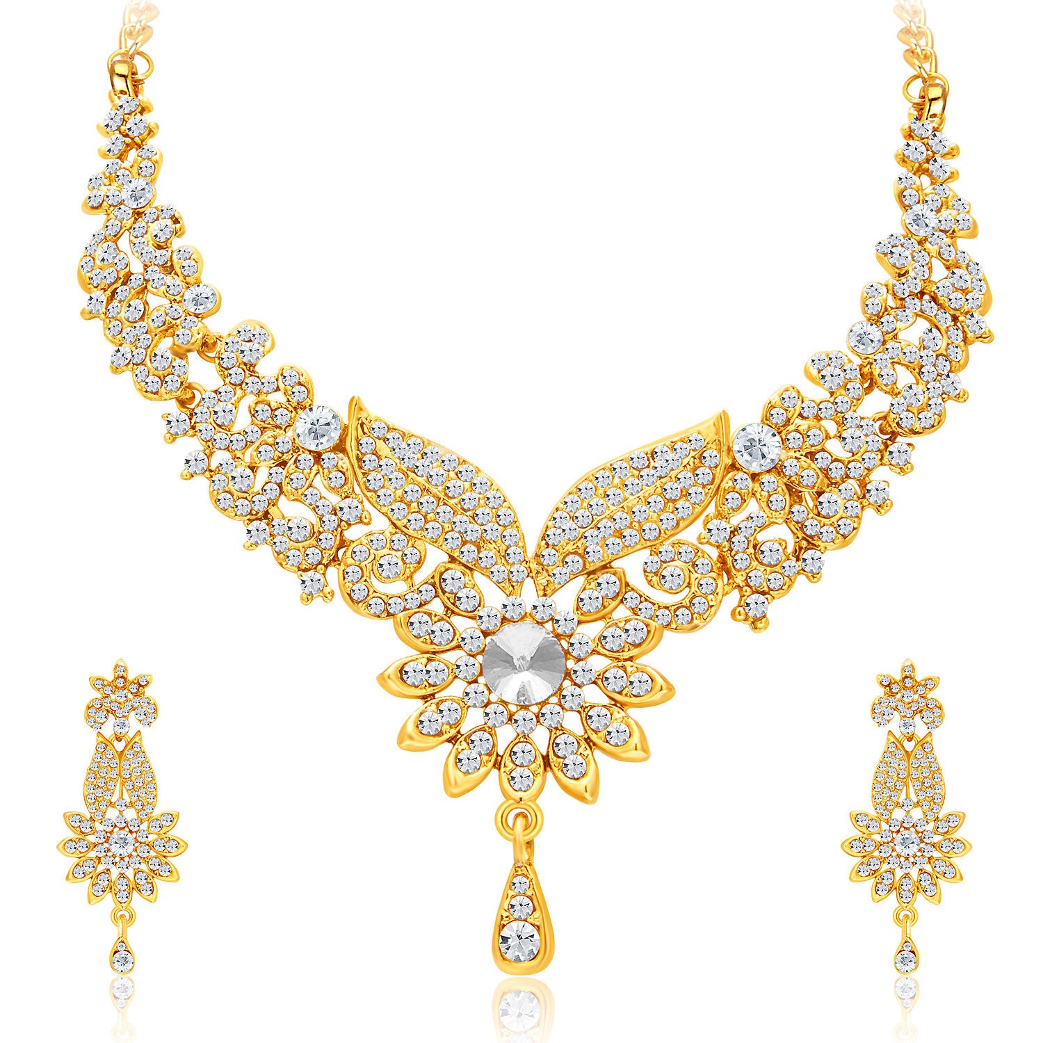 Sukkhi Fabulous Gold Plated AD Necklace Set For Women-1