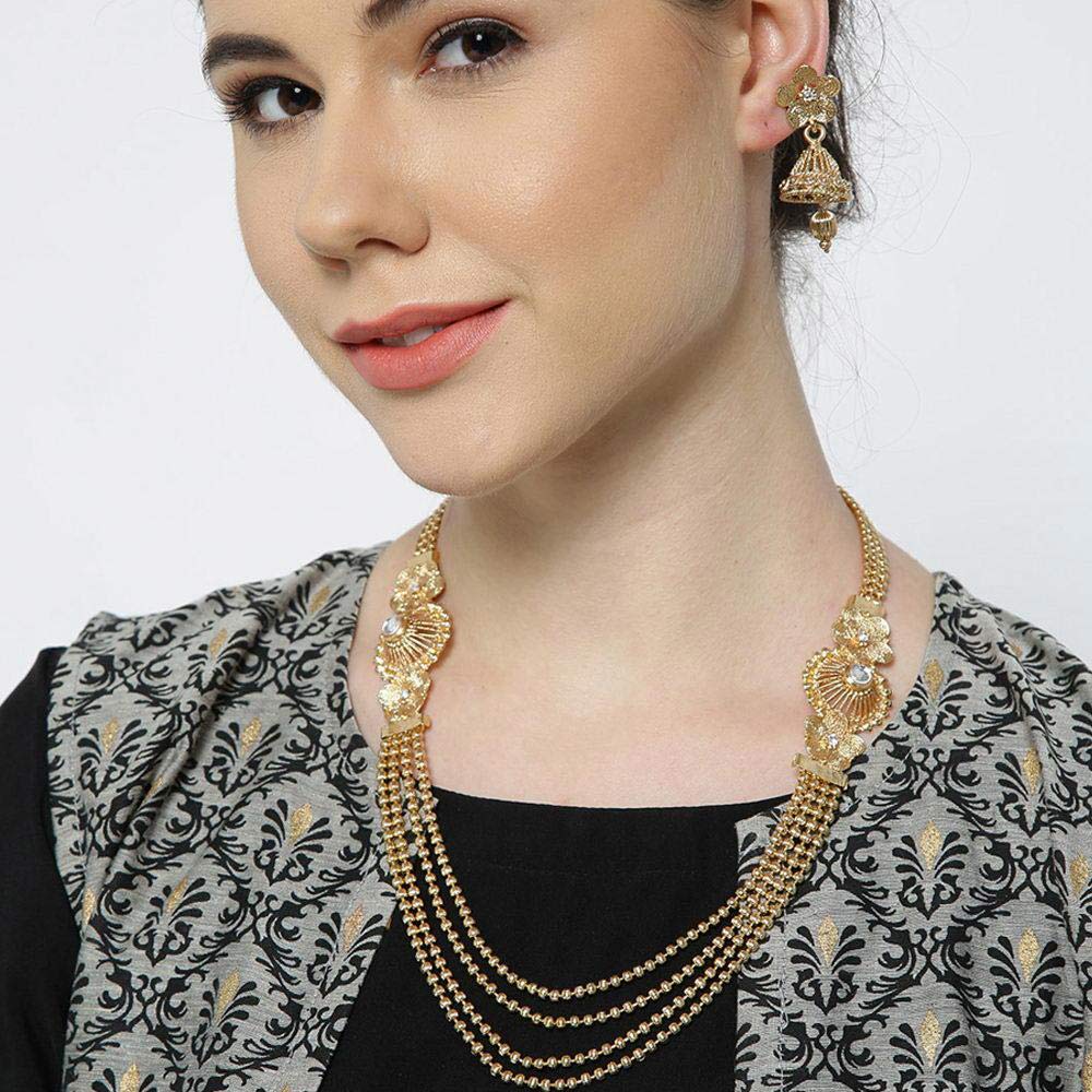 Sukkhi Stylish Jalebi 4 String Gold Plated Necklace Set For Women