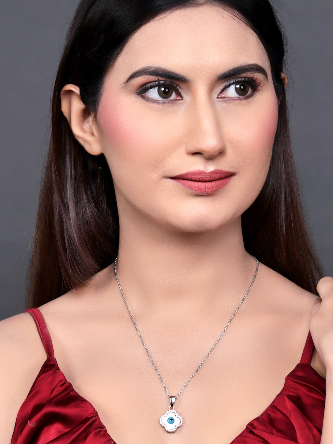 Pissara by Sukkhi Evil Eye Dazzling 925 Sterling Silver Cubic Zirconia Pendant With Chain For Women And Girls|with Authenticity Certificate, 925 Stamp & 6 Months Warranty