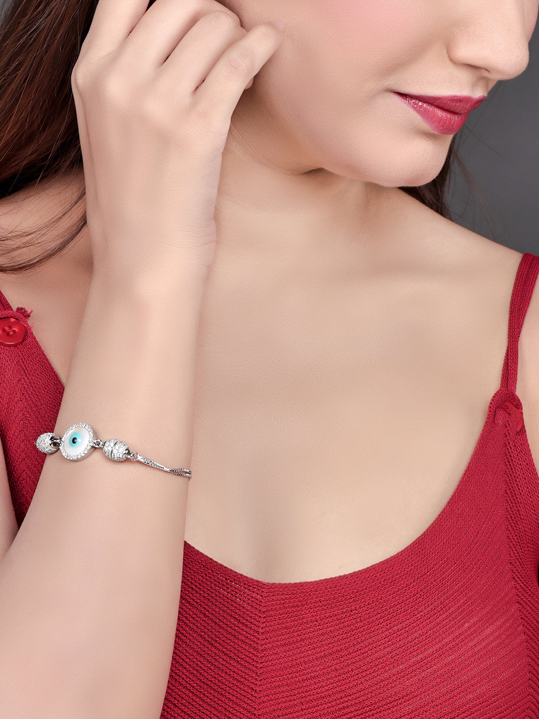 Pissara by Sukkhi Evil Eye Classic 925 Sterling Silver Cubic Zirconia Bracelets For Women And Girls|with Authenticity Certificate, 925 Stamp & 6 Months Warranty