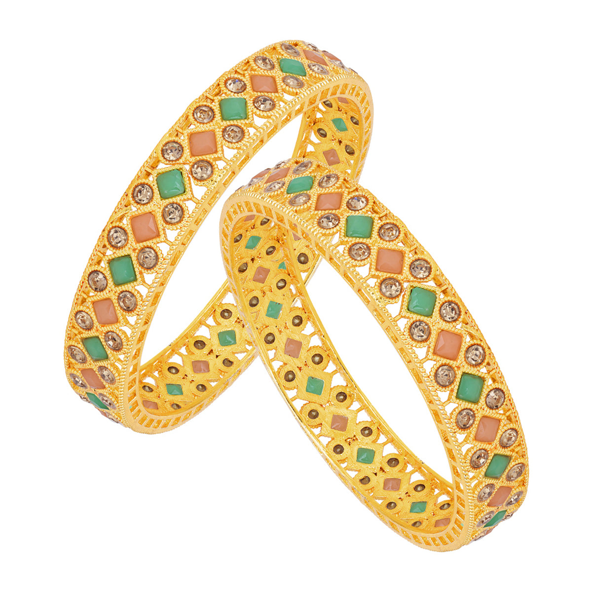 Sukkhi Delightful Gold Plated Austrian Diamond (Set of 2) Bangle For Women (B100506_2.8)