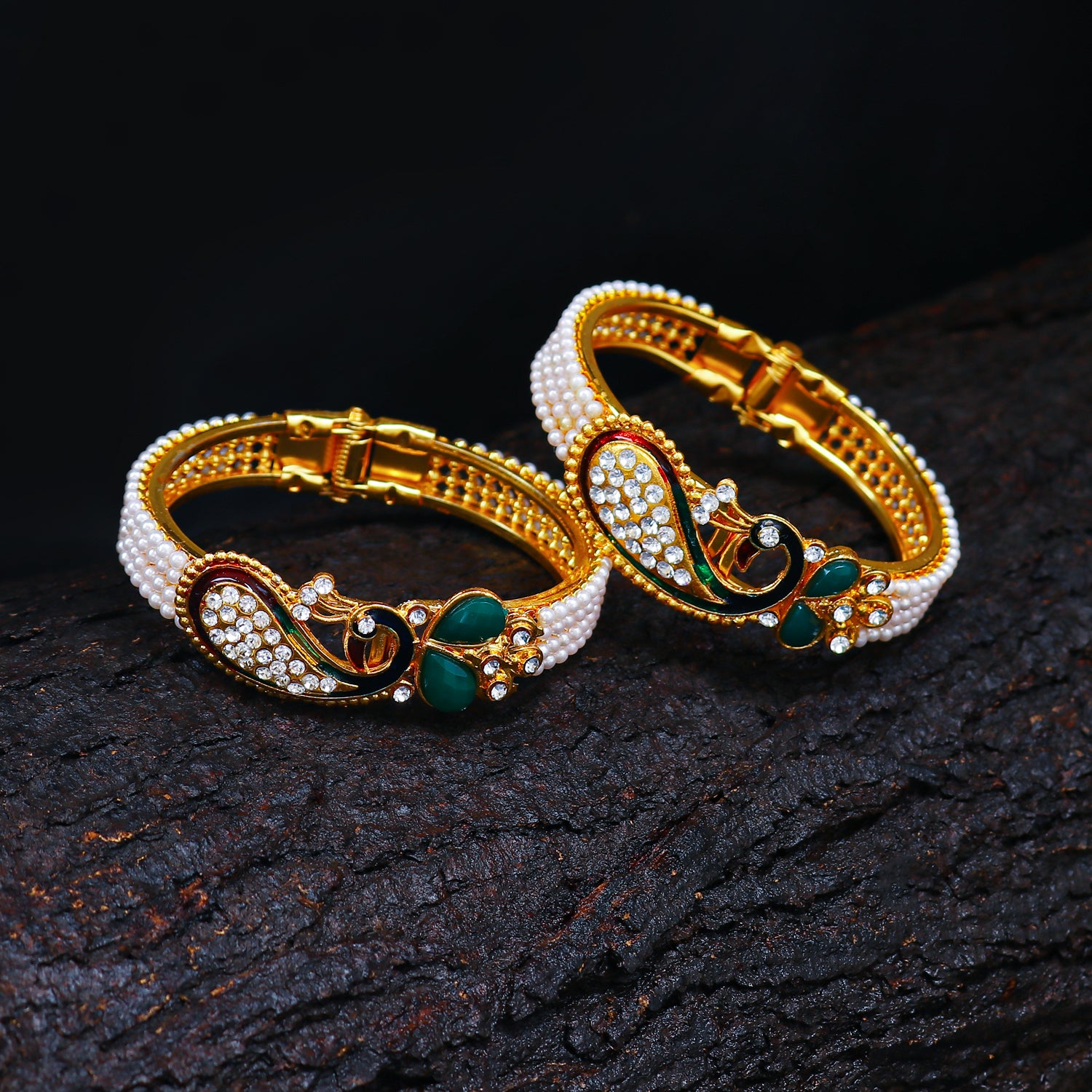 Sukkhi Ritzy Peacock Gold Plated AD Combo Kada For Women Pack Of 2 - Free Size