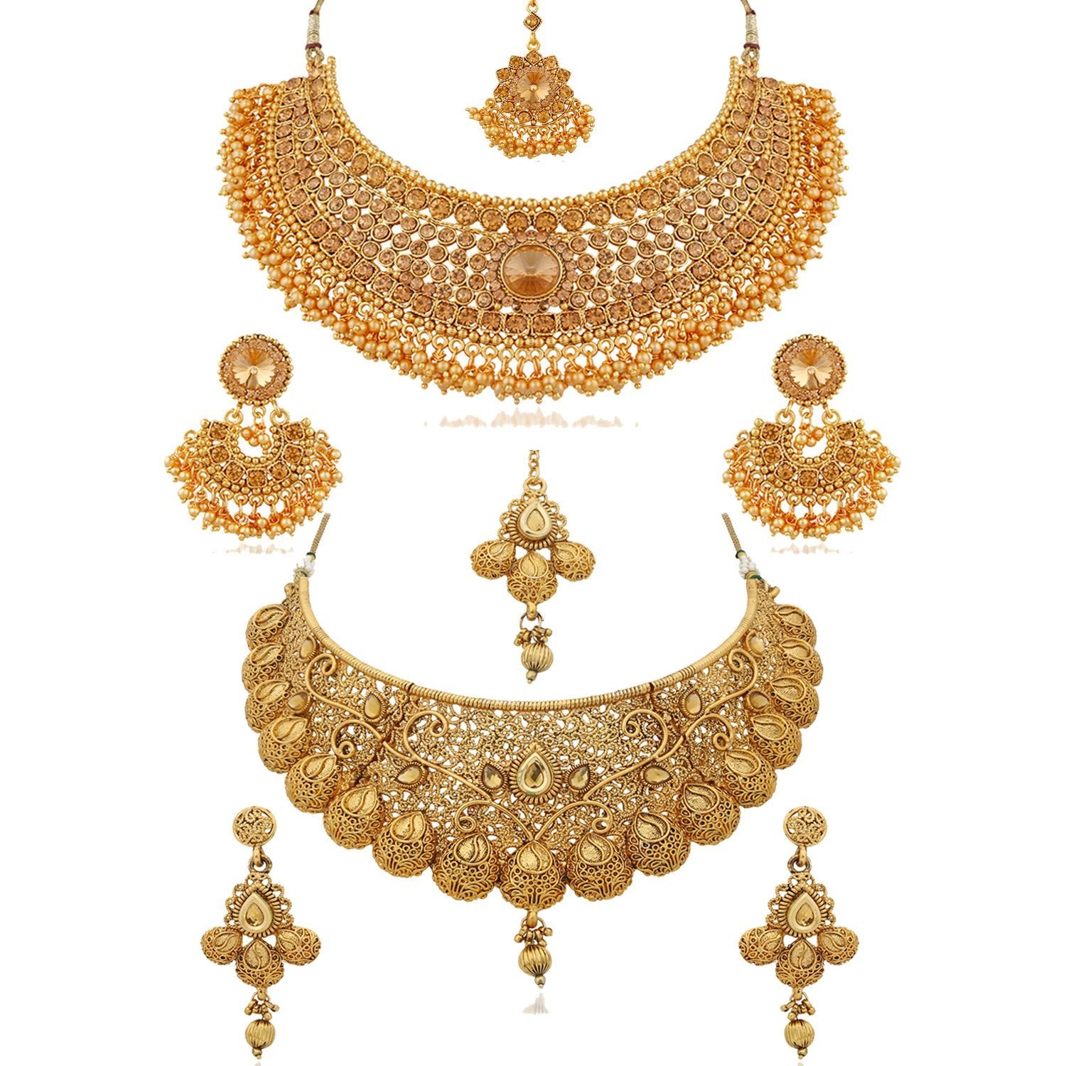Sukkhi Glamorous Gold Plated Choker Necklace Set Combo For Women