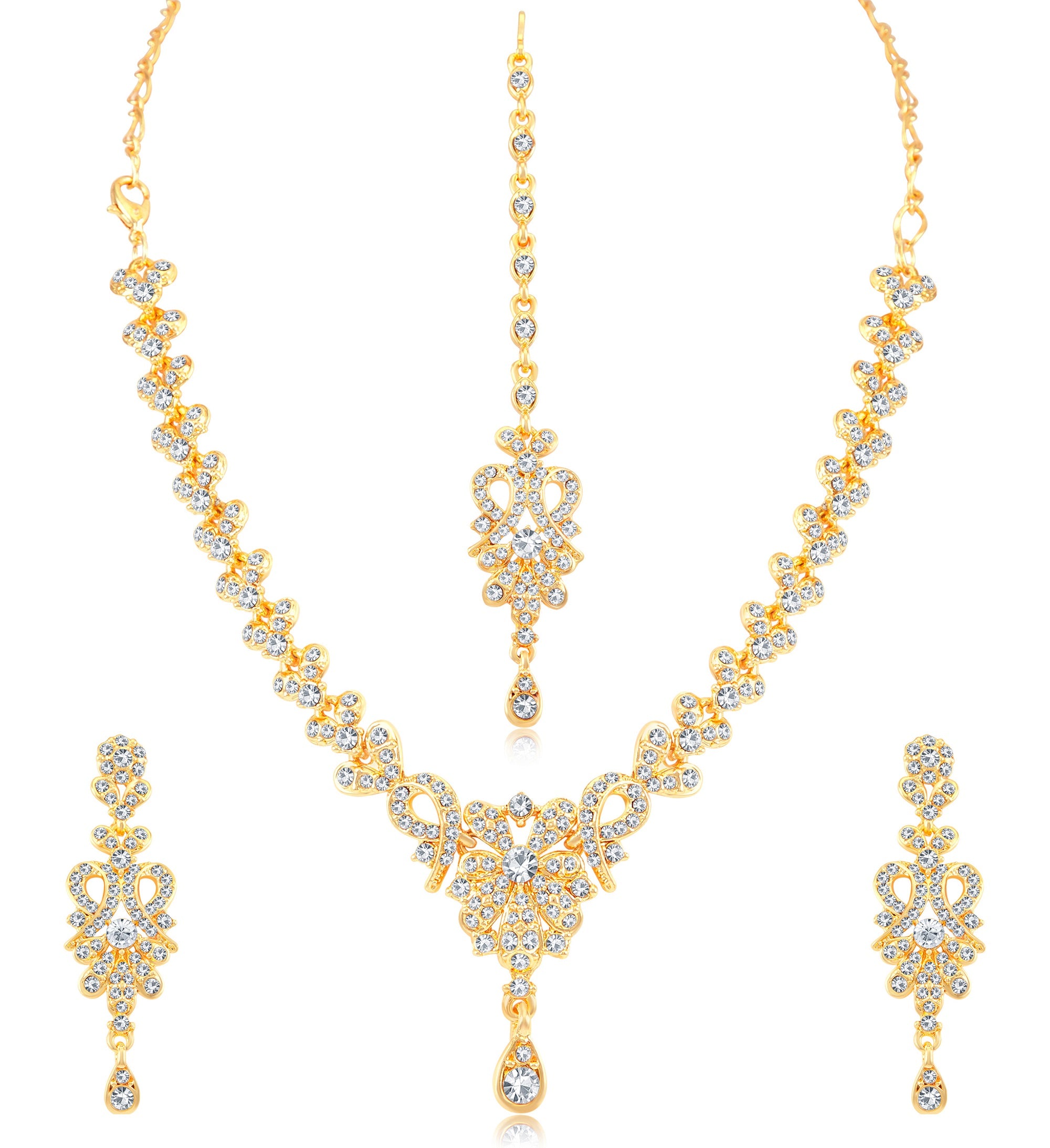 Sukkhi Stylish Gold Plated Austrian Diamond Choker Necklace Set Combo For Women