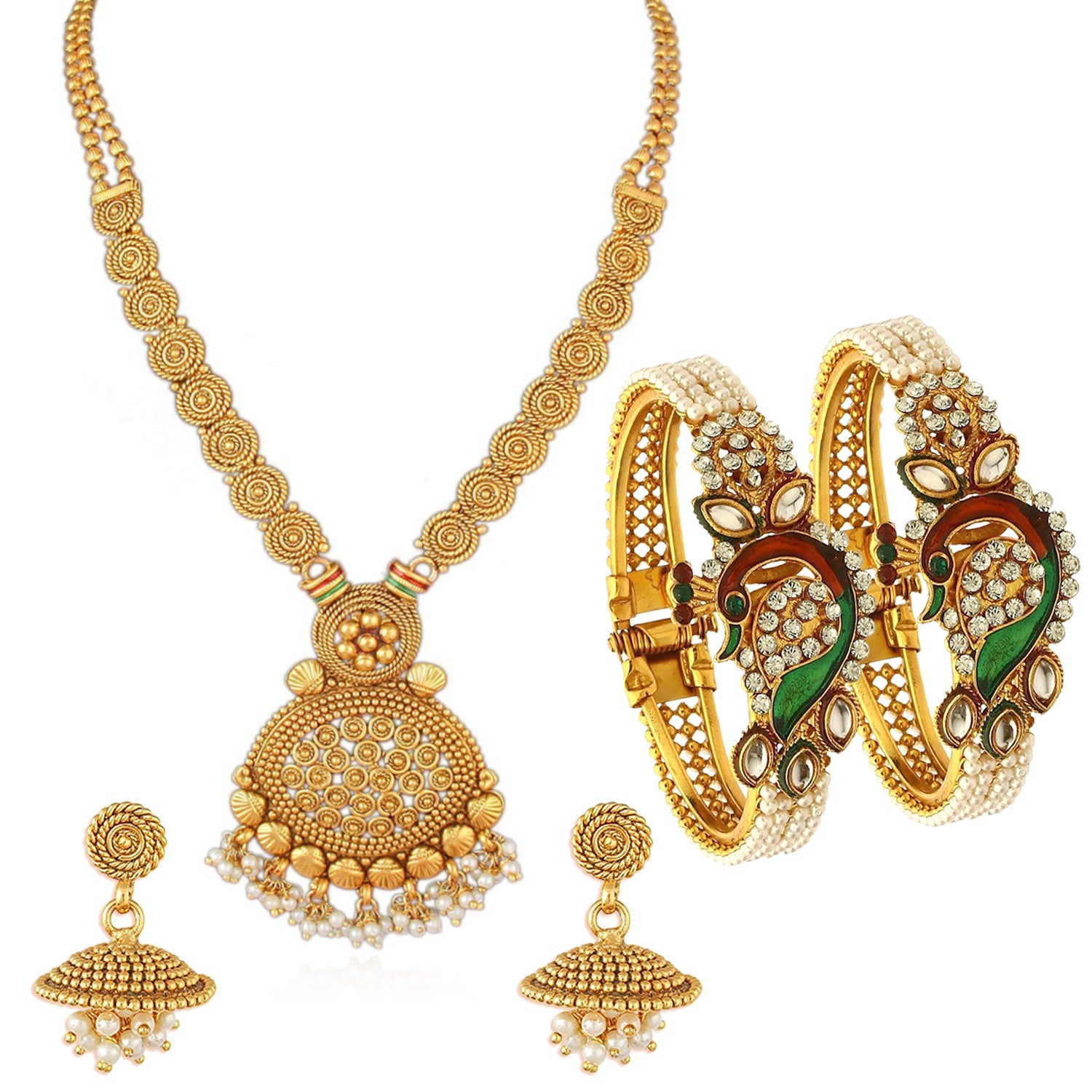 Sukkhi Peacock Gold Plated Necklace Set & Kada Combo For Women