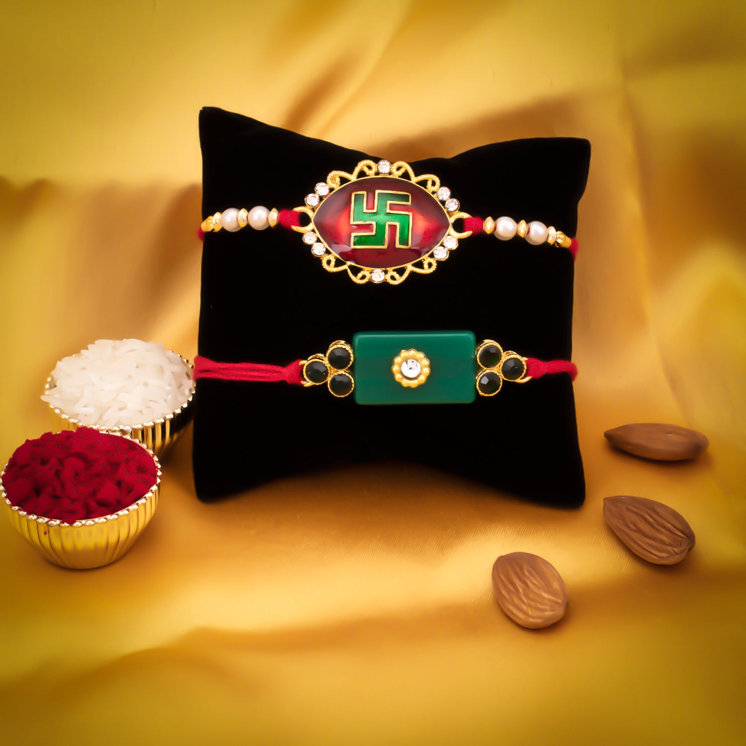 Sukkhi Lavishing Rakhi Combo (Set of 2) with Roli Chawal and Raksha Bandhan Greeting Card For Men