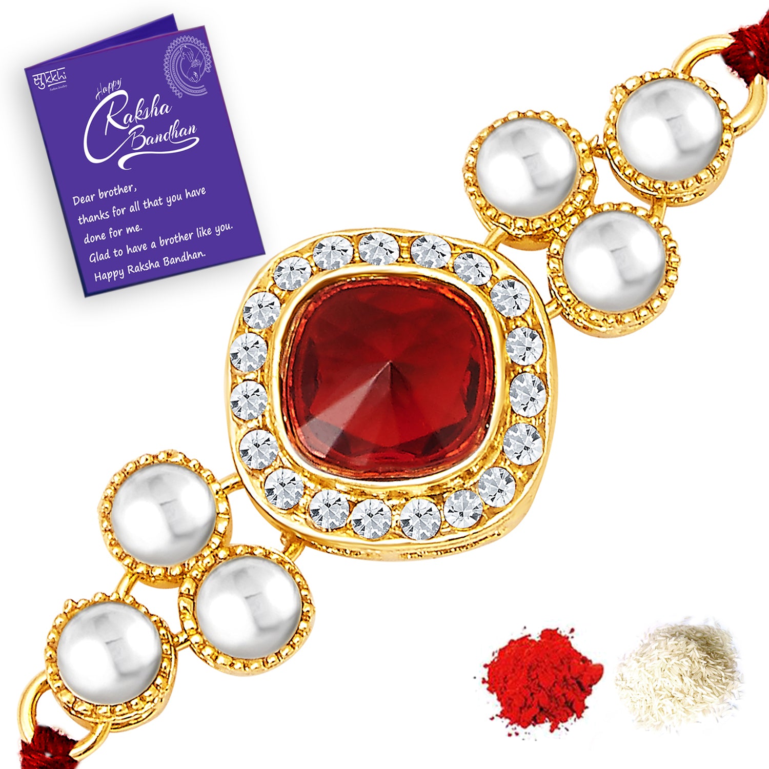 Sukkhi Incredible Rakhi Combo (Set of 2) with Roli Chawal and Raksha Bandhan Greeting Card For Men