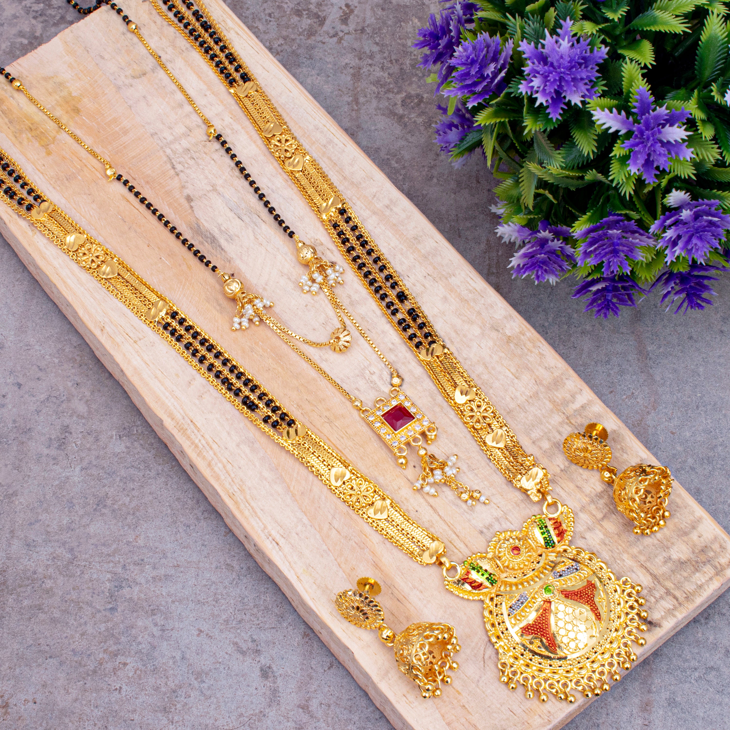 Sukkhi Gleaming Gold Plated Combo Mangalsutra Set for Women