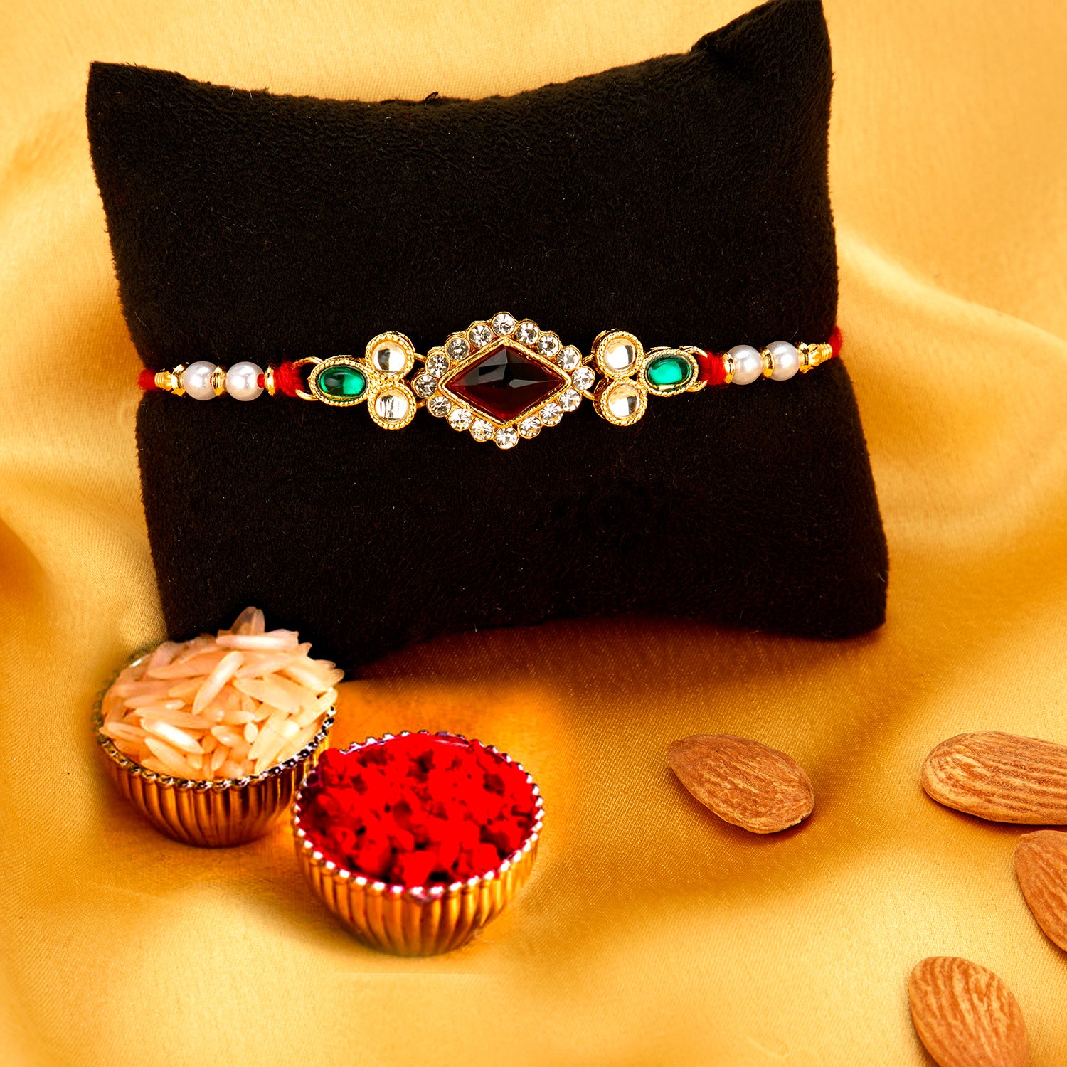 Sukkhi Exclusive Gold Plated Rakhi Combo (Set of 2) with Roli Chawal and Raksha Bandhan Greeting Card For Men