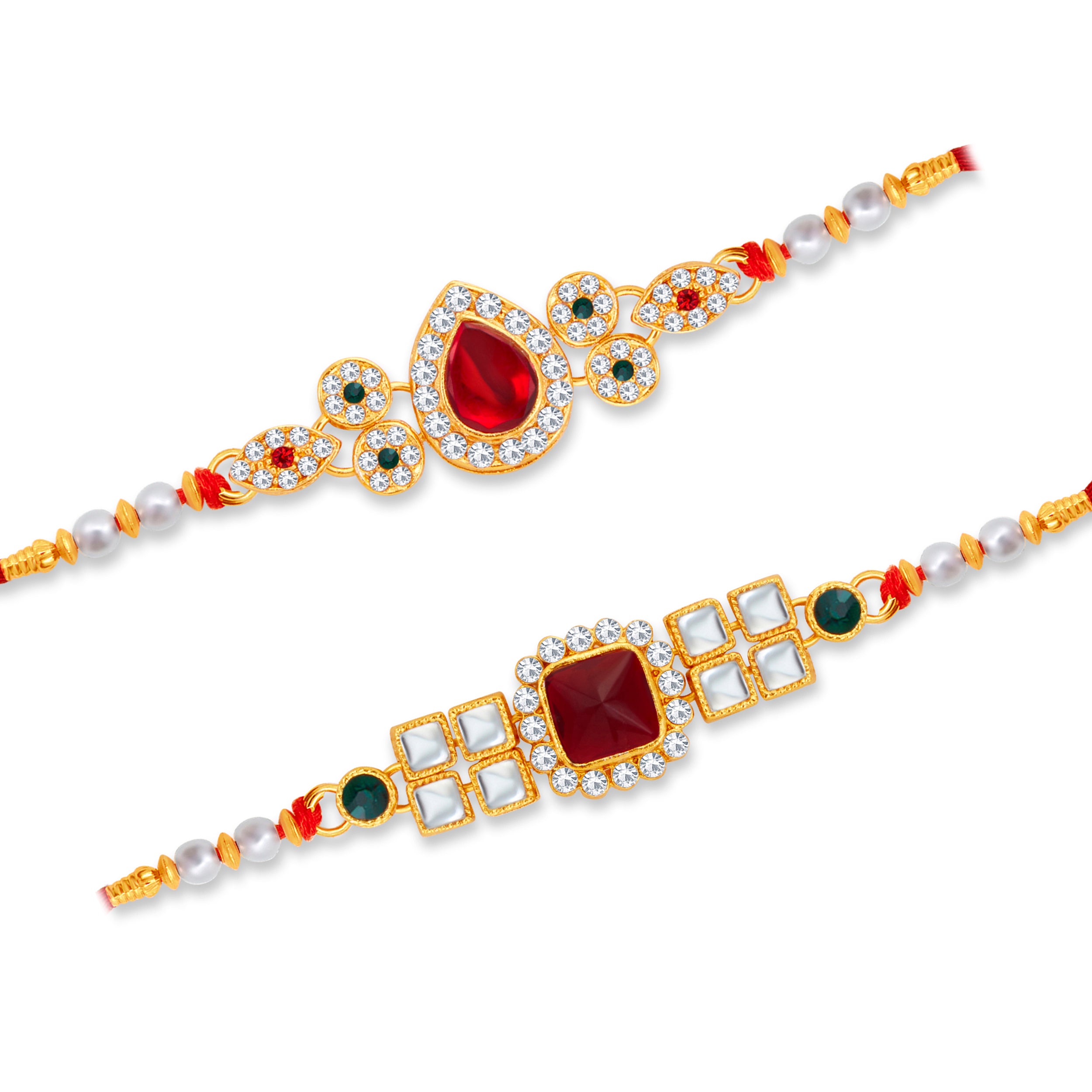 Sukkhi Dazzling Gold Plated Rakhi Combo (Set of 2) with Roli Chawal and Raksha Bandhan Greeting Card For Men