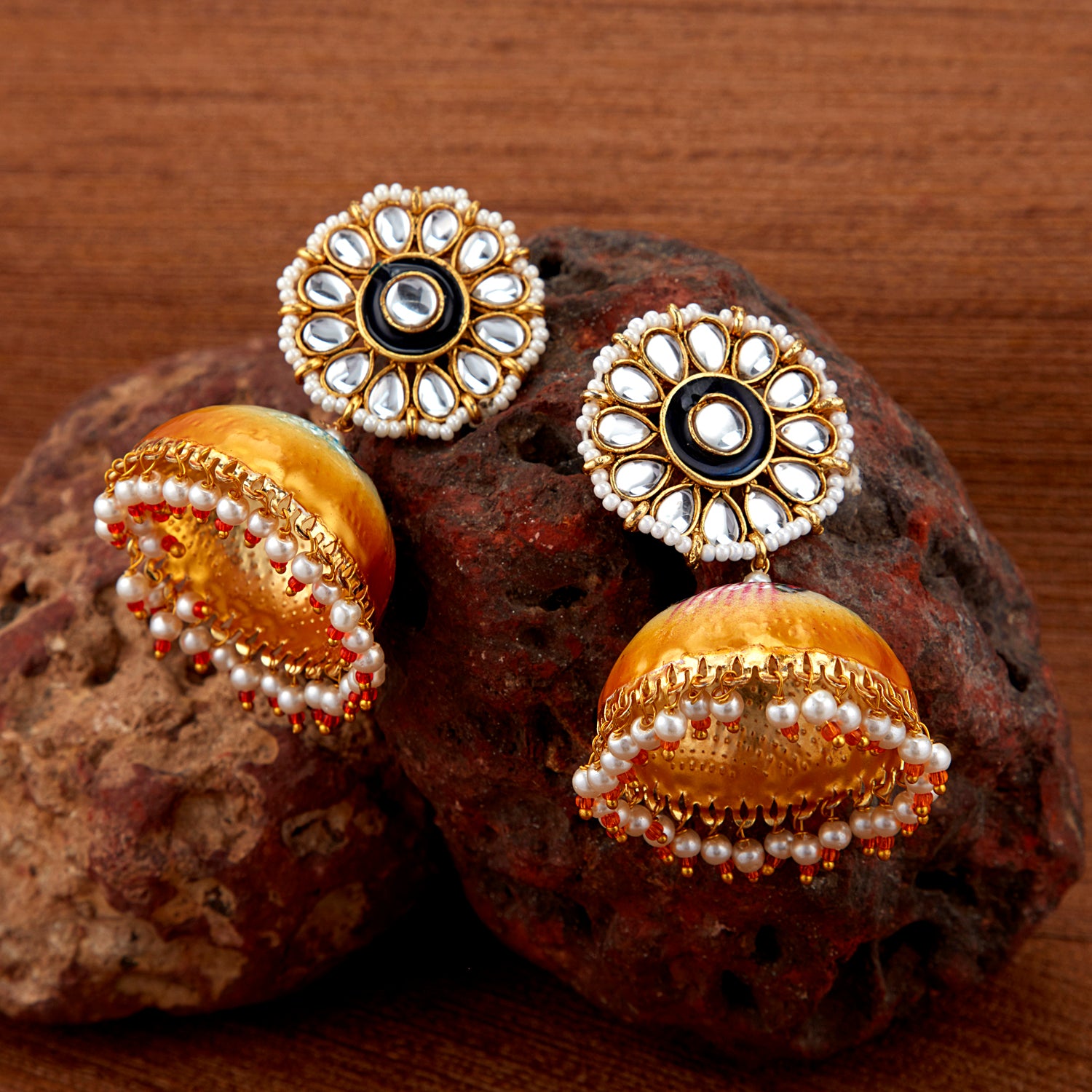 Sukkhi Gleaming Pearl Gold Plated Kundan Jhumki Earring for Women