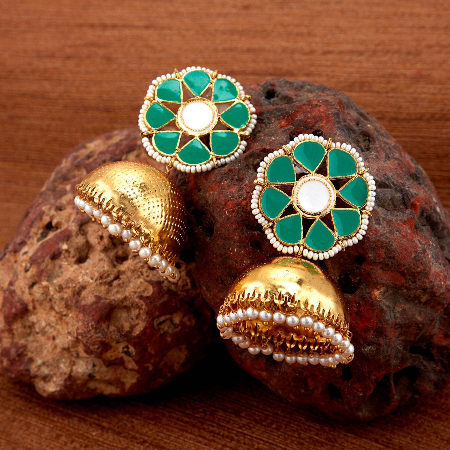 Sukkhi Glossy Pearl Gold Plated Jhumki Earring for Women