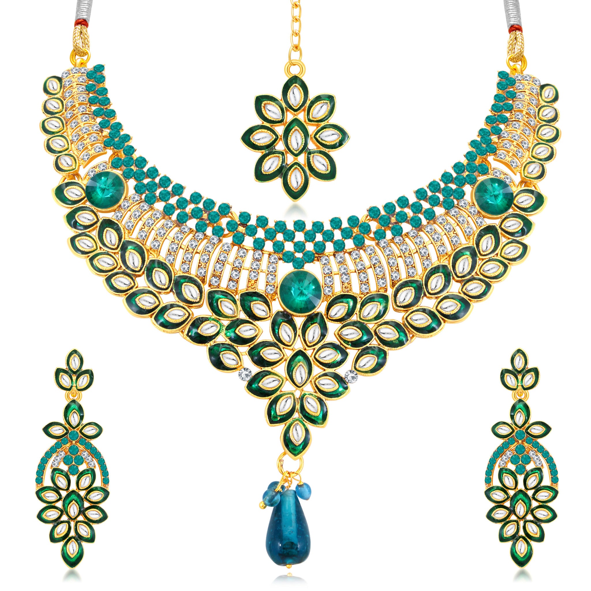 Sukkhi Delightful Gold Plated AD Collar Necklace Set For Women