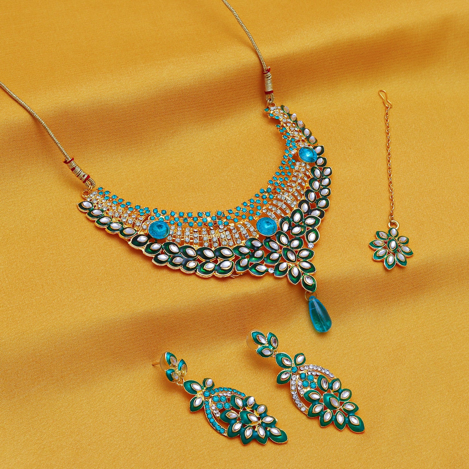 Sukkhi Delightful Gold Plated AD Collar Necklace Set For Women