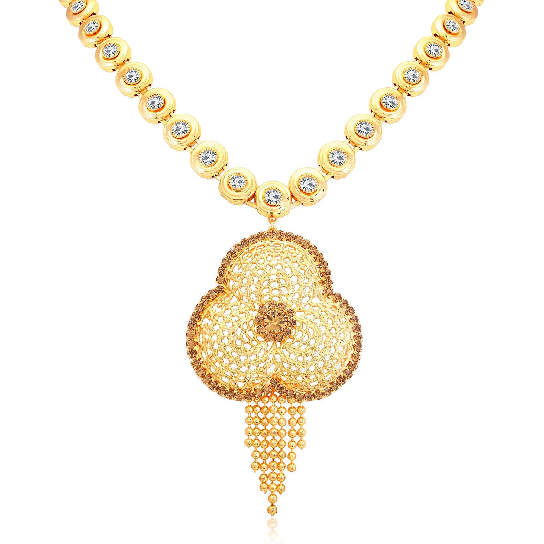 Sukkhi Glimmery Gold Plated AD With LCT Stone Collar Necklace Set For Women-1