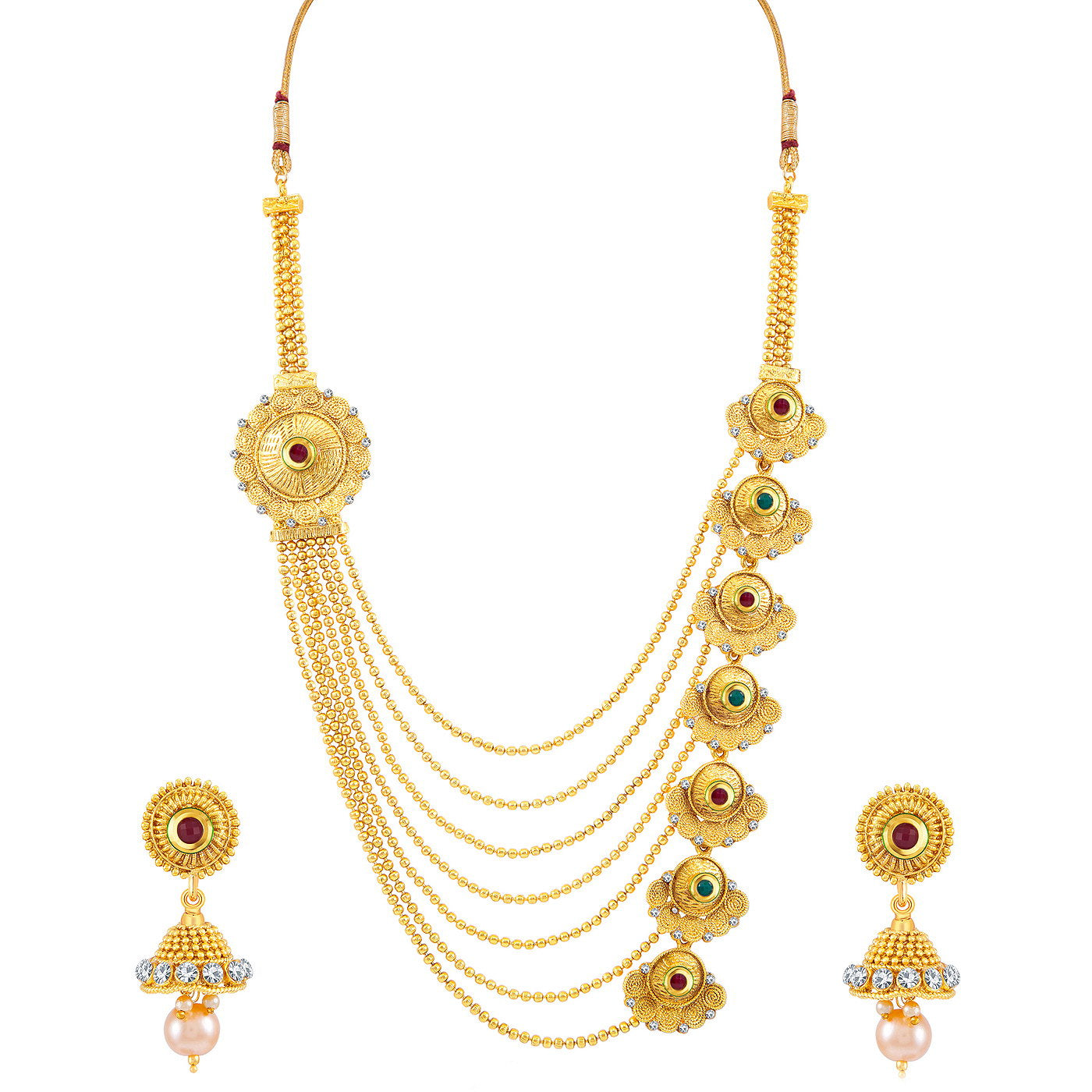 Sukkhi Eye-catchy Jalebi Design 7 String Gold Plated Necklace Set