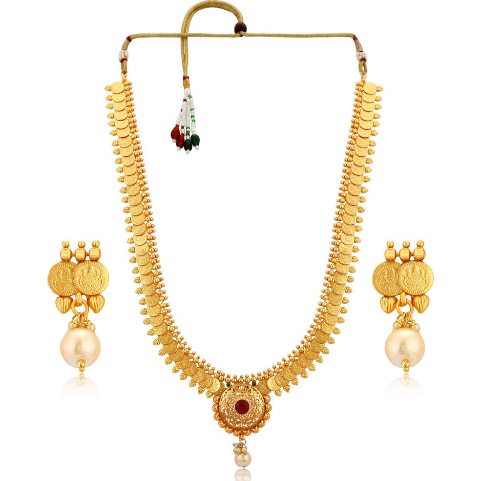 Sukkhi Dazzling Gold Plated Temple Coin Necklace Set For Women