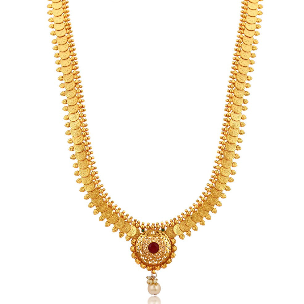 Sukkhi Dazzling Gold Plated Temple Coin Necklace Set For Women