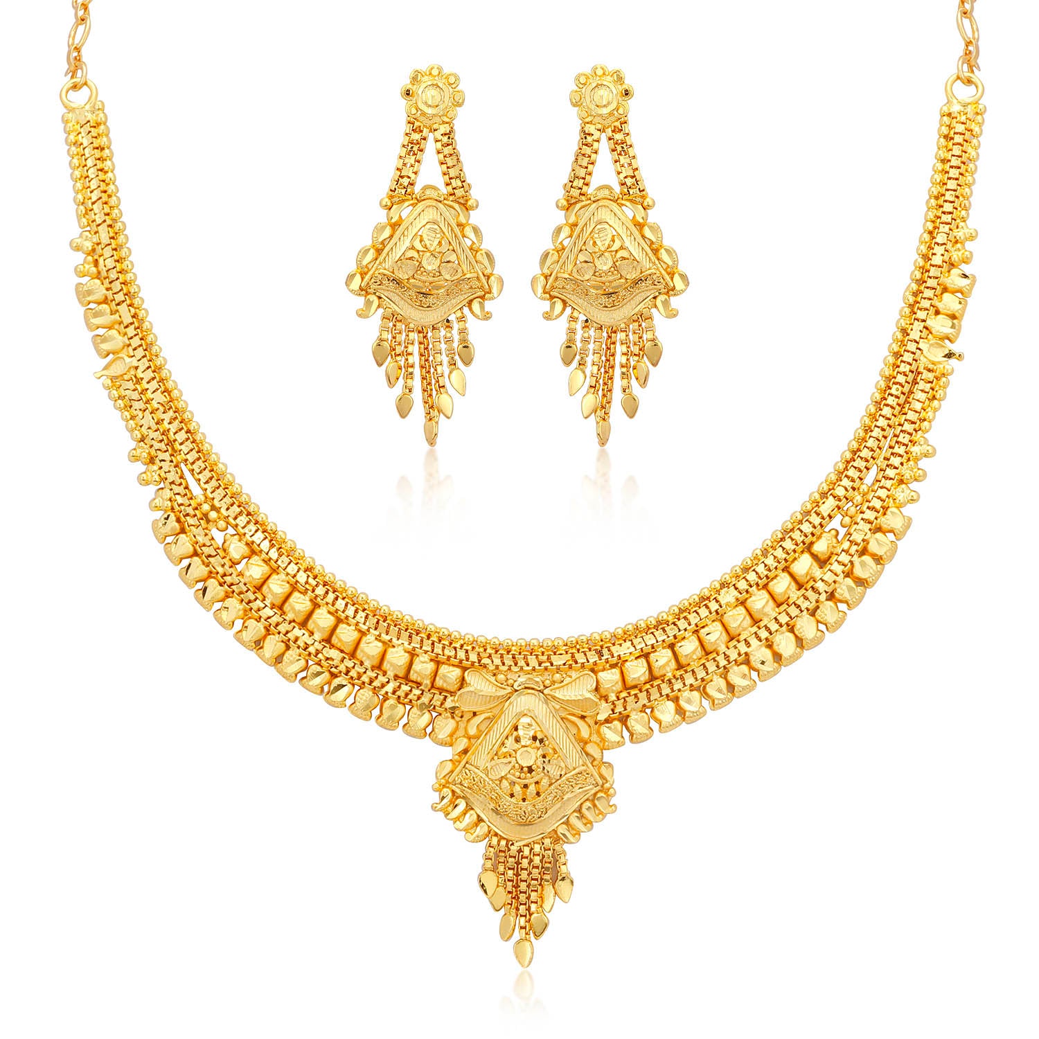 Sukkhi Gleaming Alloy 24 Carat 1 Gram Gold Jewellery Necklace Set for Women