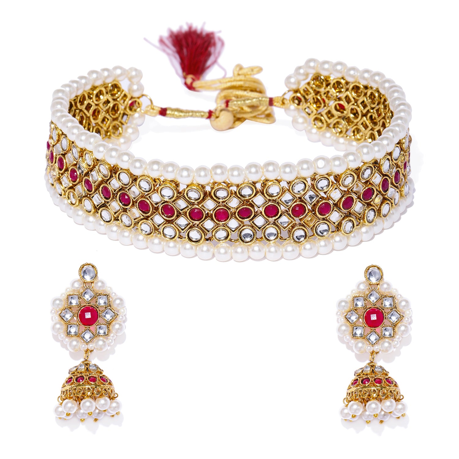 Sukkhi Charming Pearl Gold Plated Choker Necklace Set for Women
