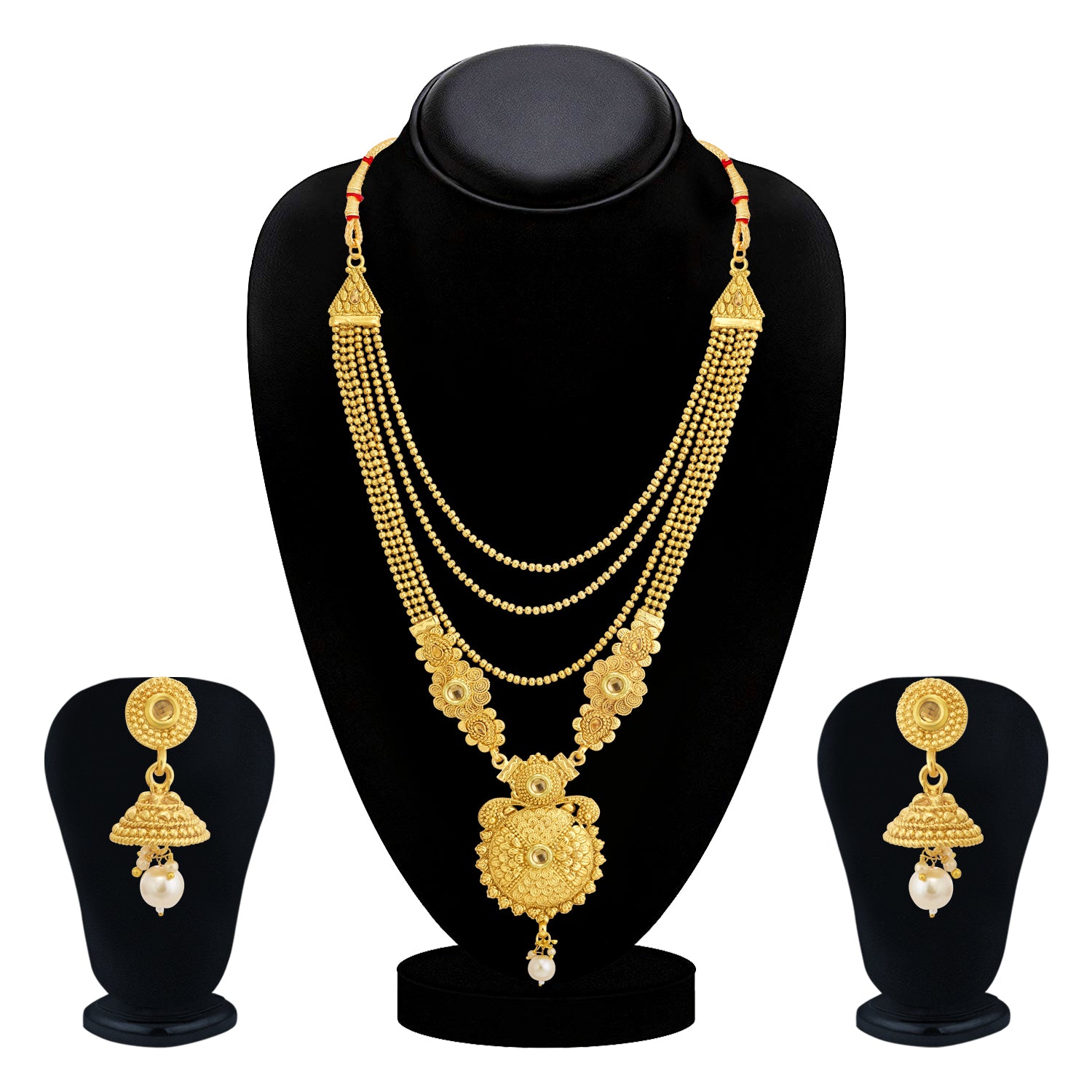 Sukkhi Gleaming LCT Gold Plated Pearl Long Haram Necklace Set For Women