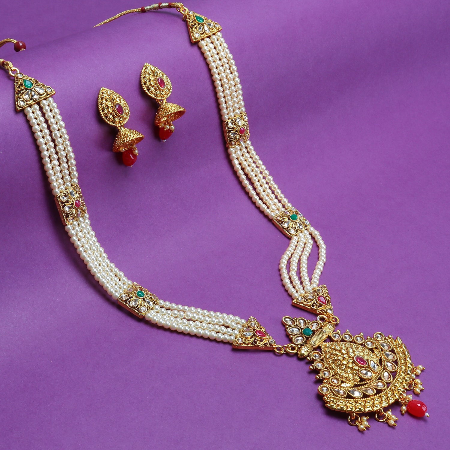 Sukkhi Classic Gold Plated Pearl Long Haram Necklace Set For Women