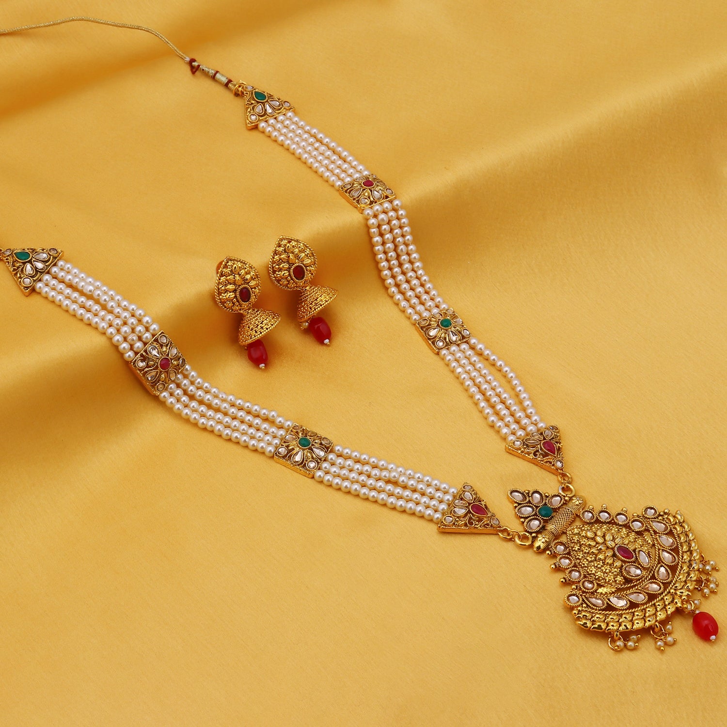 Sukkhi Classic Gold Plated Pearl Long Haram Necklace Set For Women