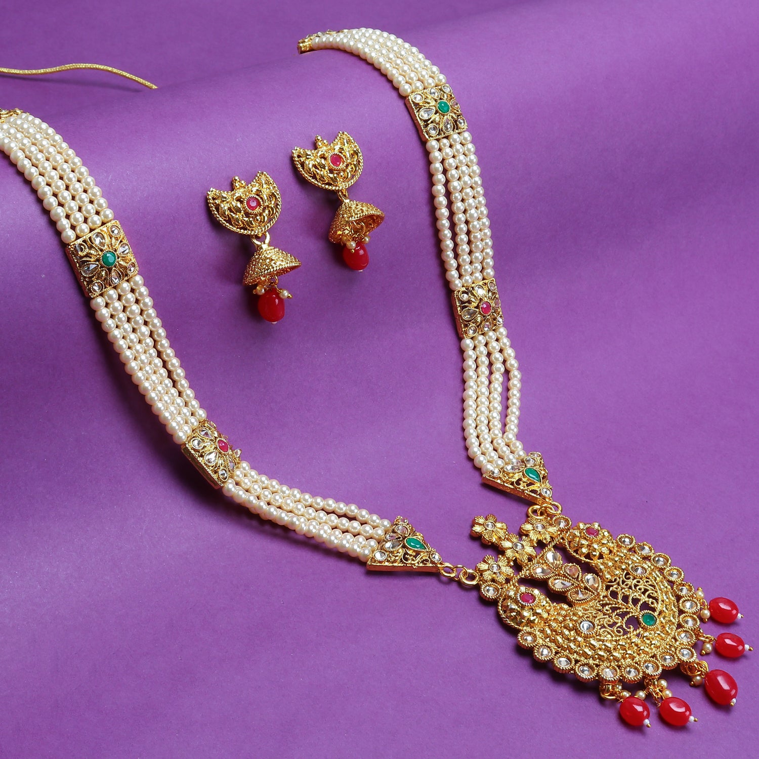 Sukkhi Floral LCT Gold Plated Long Haram Necklace Set For Women