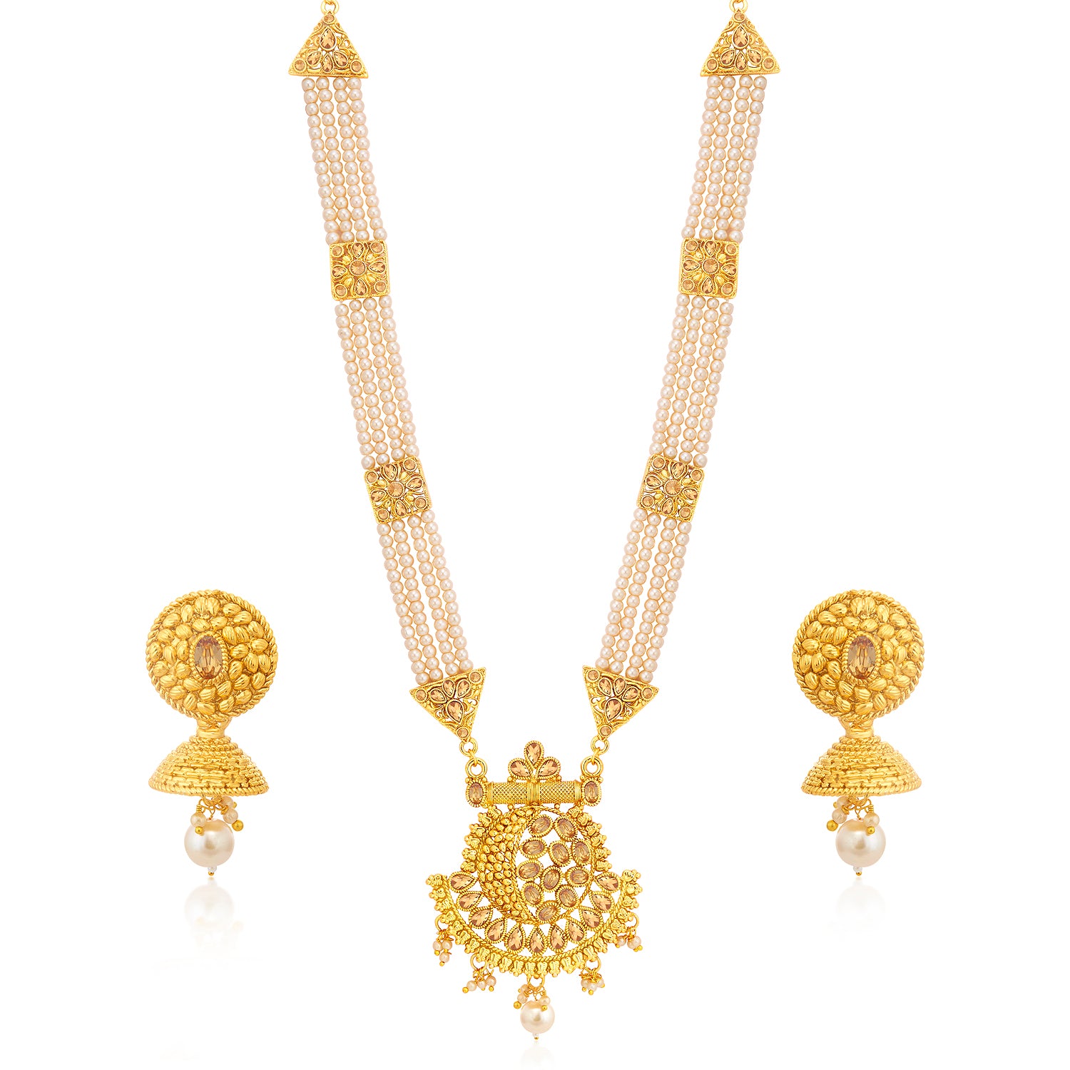 Sukkhi Classic Gold Plated Pearl Long Haram Necklace Set For Women