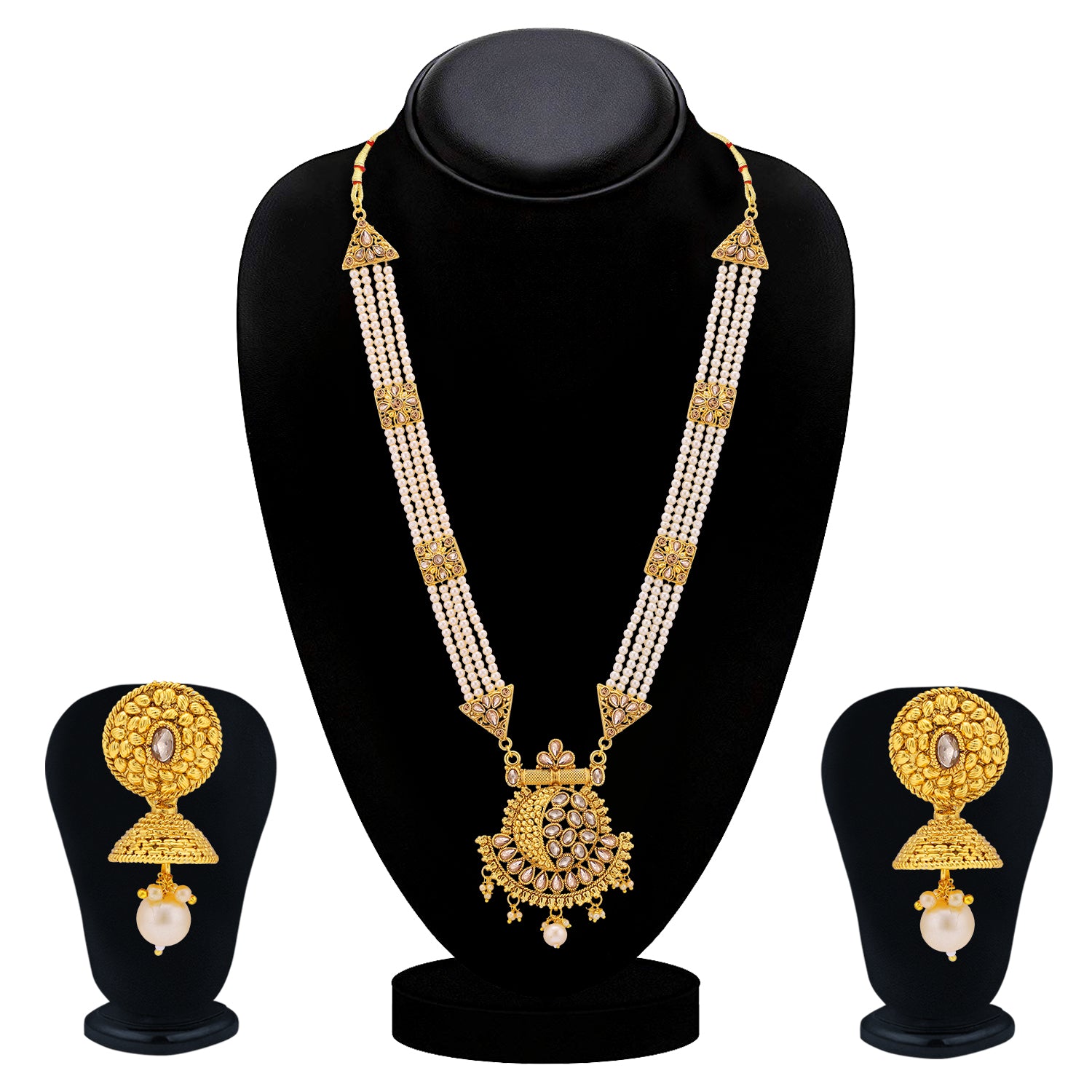 Sukkhi Classic Gold Plated Pearl Long Haram Necklace Set For Women