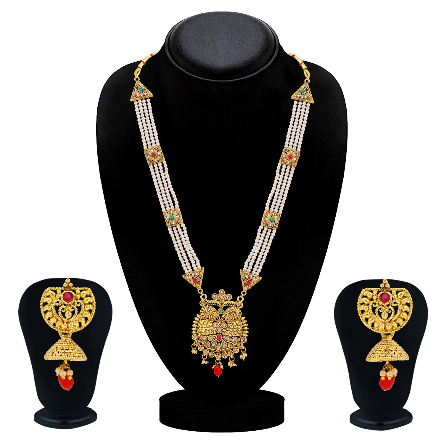 Sukkhi Dazzling Gold Plated Pearl Long Haram Necklace Set For Women