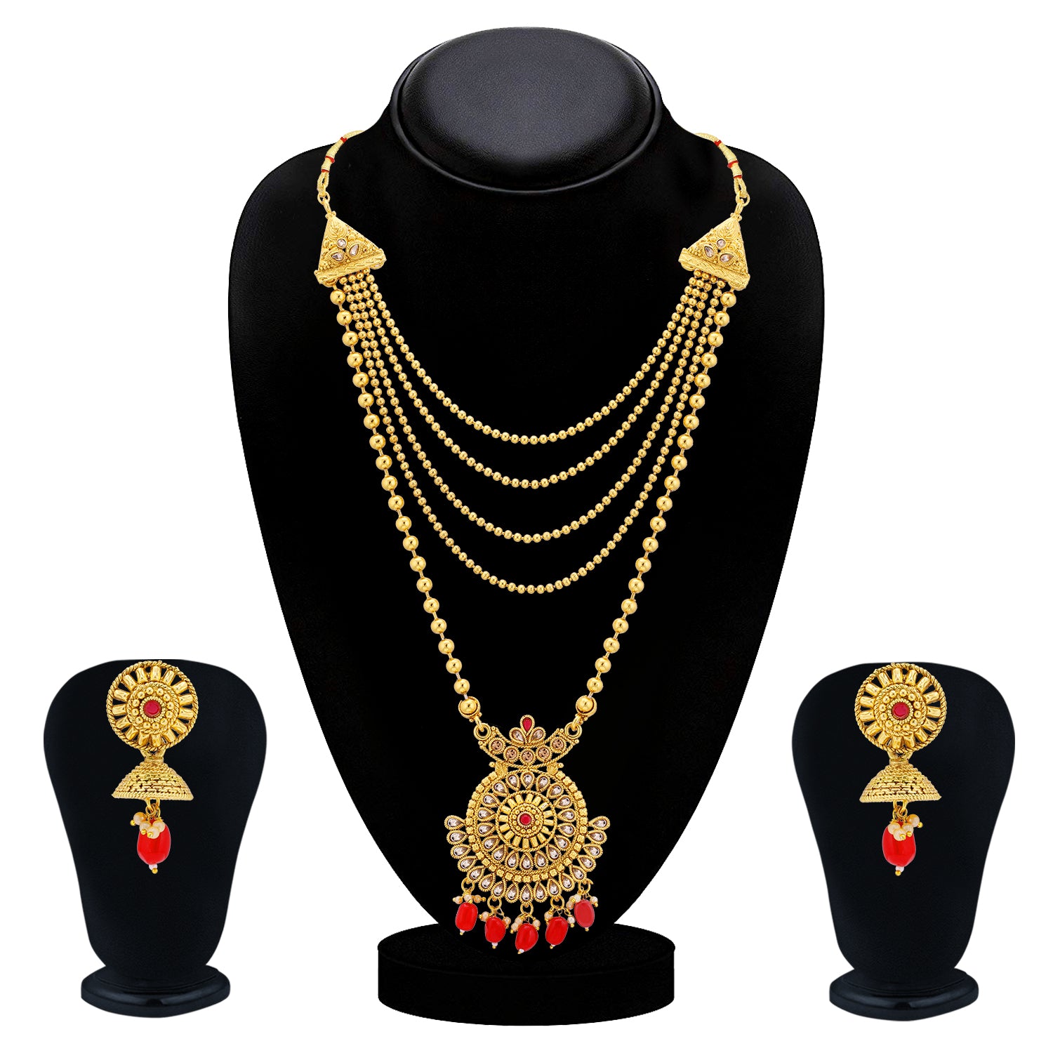 Sukkhi Gleaming LCT Gold Plated Long Haram Necklace Set For Women