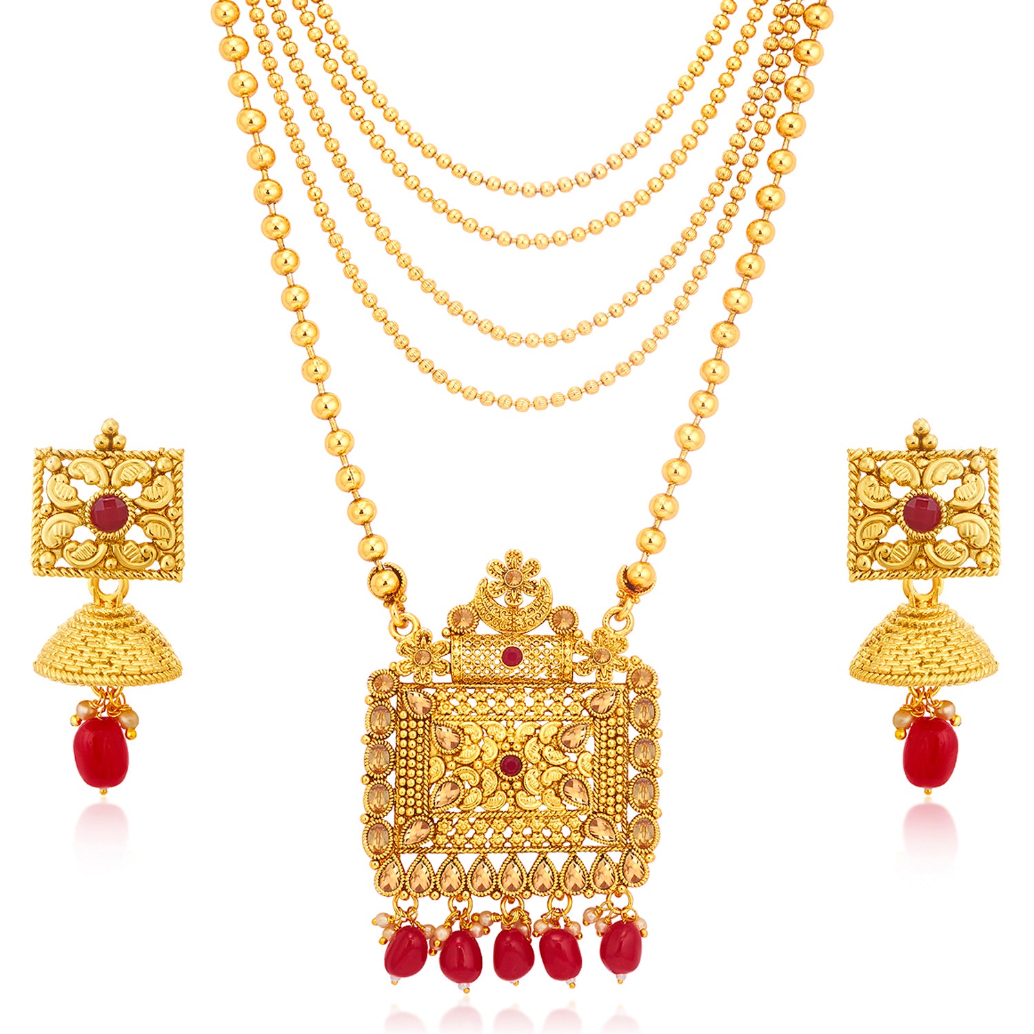 Sukkhi Floral LCT Gold Plated Long Haram Necklace Set For Women
