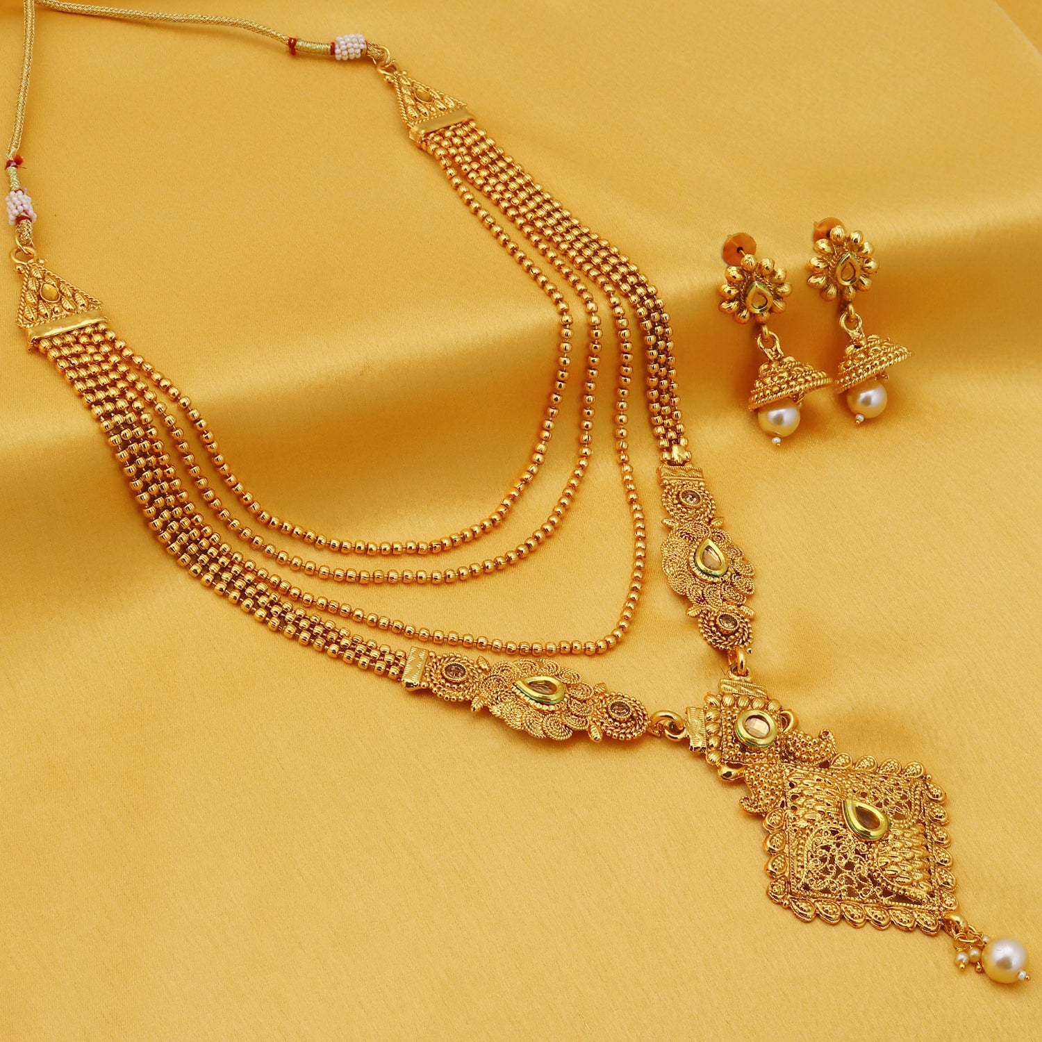 Sukkhi Lovely Gold Plated Pearl Long Haram Necklace Set For Women