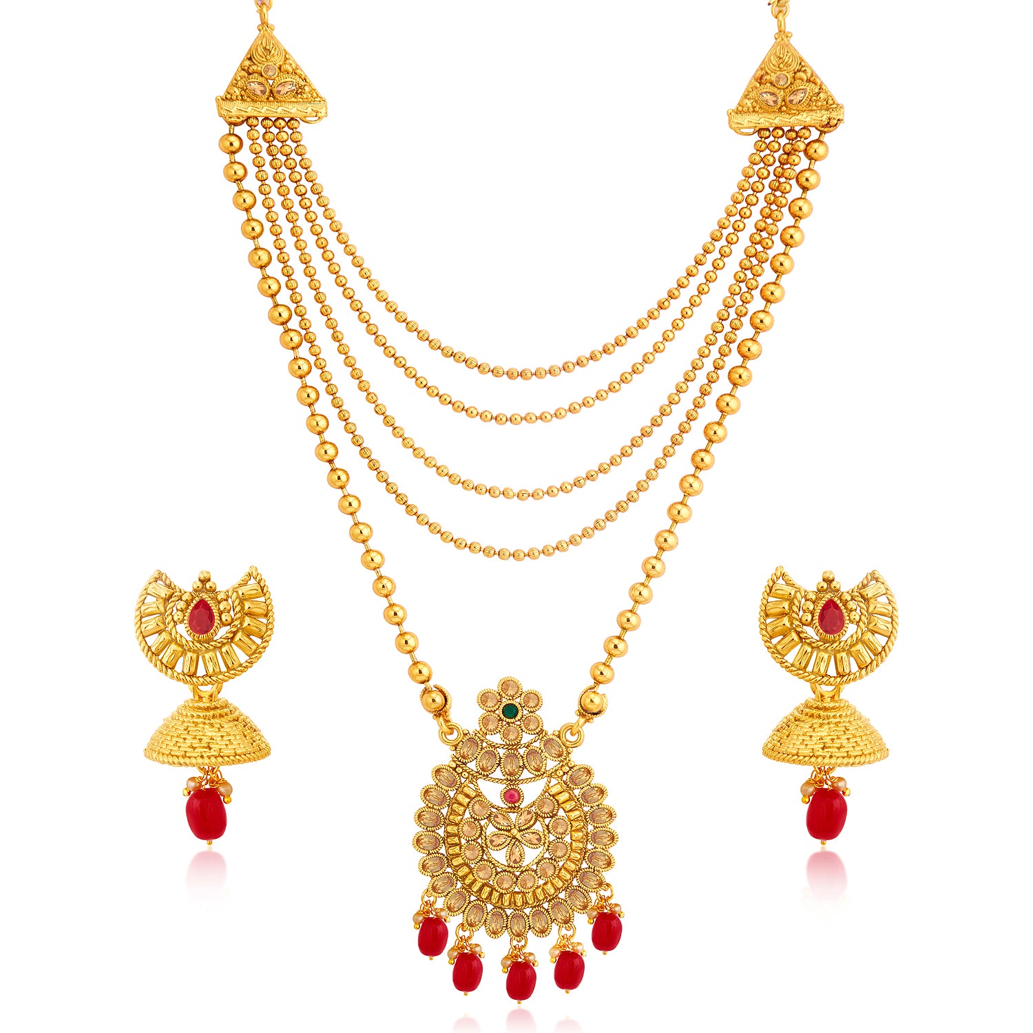 Sukkhi Floral LCT Gold Plated Long Haram Necklace Set For Women