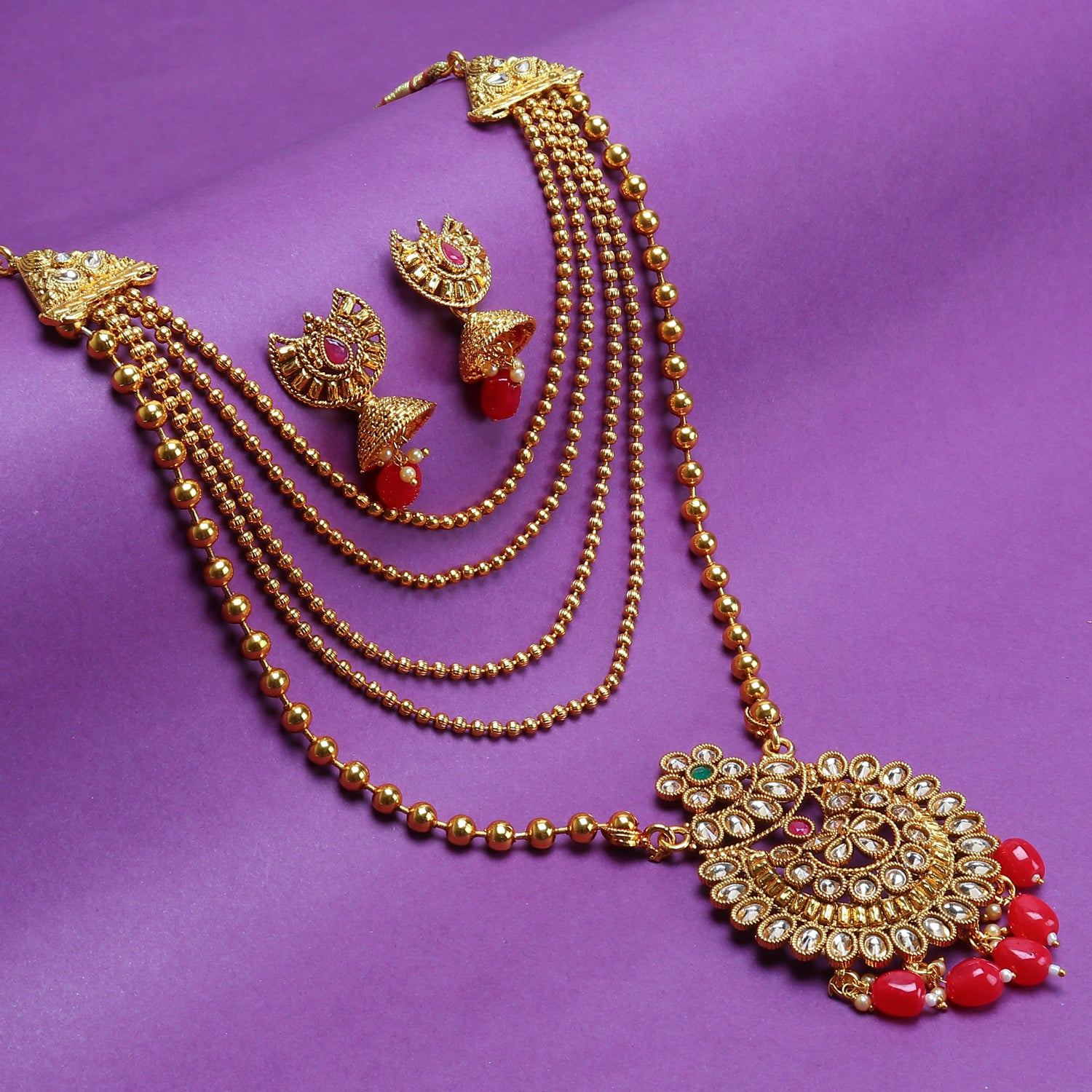 Sukkhi Floral LCT Gold Plated Long Haram Necklace Set For Women