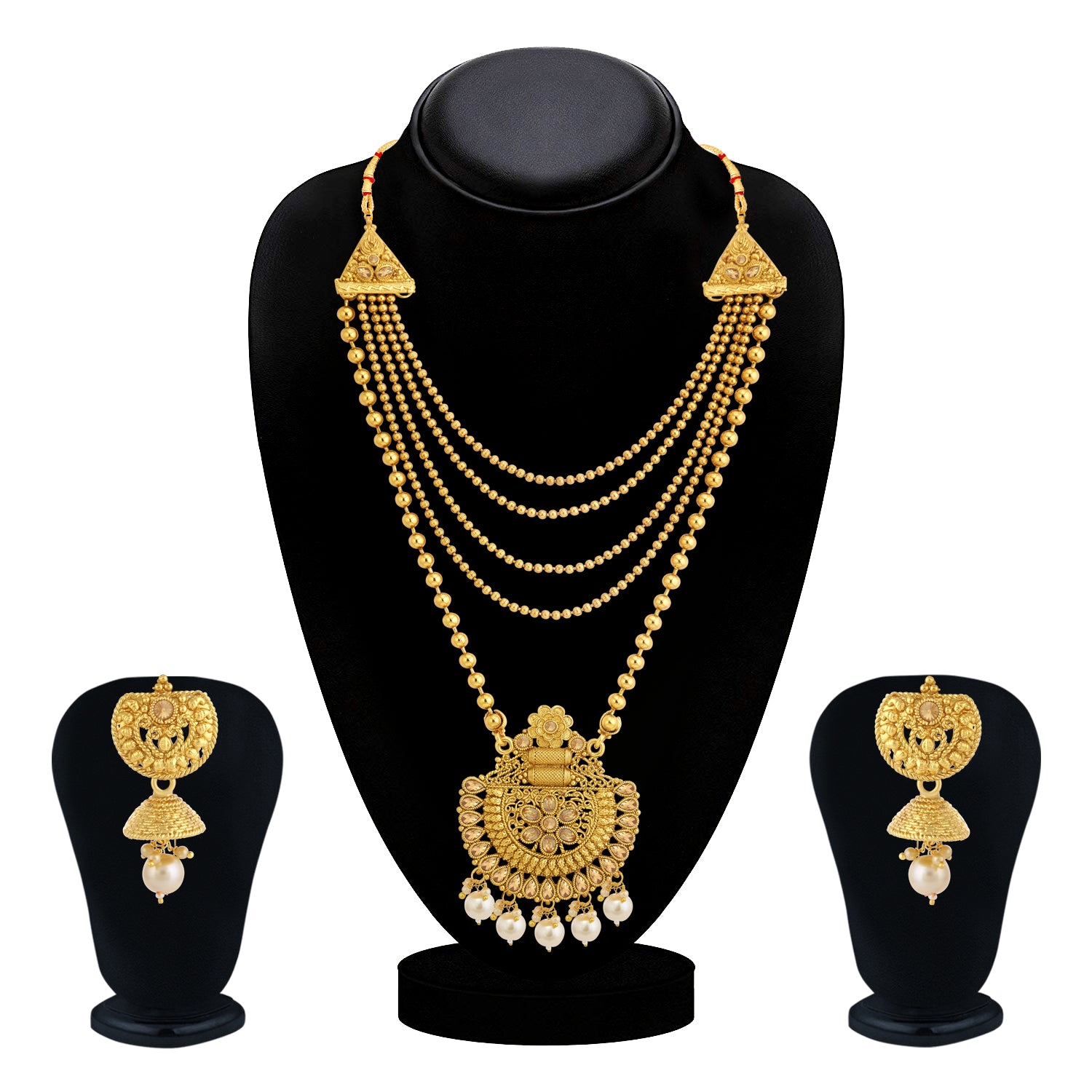 Sukkhi Gleaming LCT Gold Plated Pearl Long Haram Necklace Set For Women