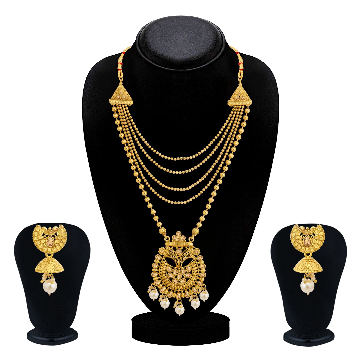 Sukkhi Gleaming LCT Gold Plated Pearl Long Haram Necklace Set For Women