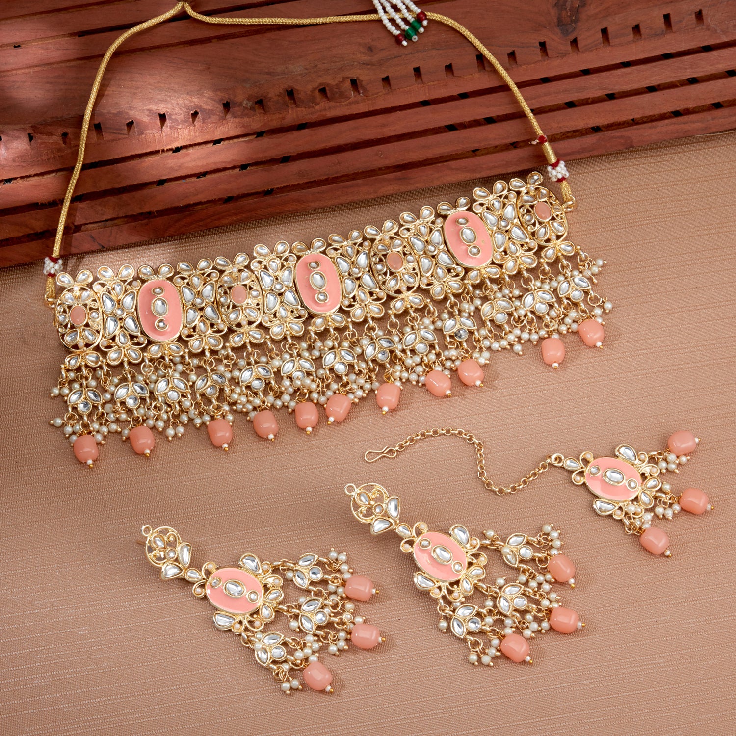 Sukkhi Divine Gold Plated Meenakari Choker Necklace Set for Women